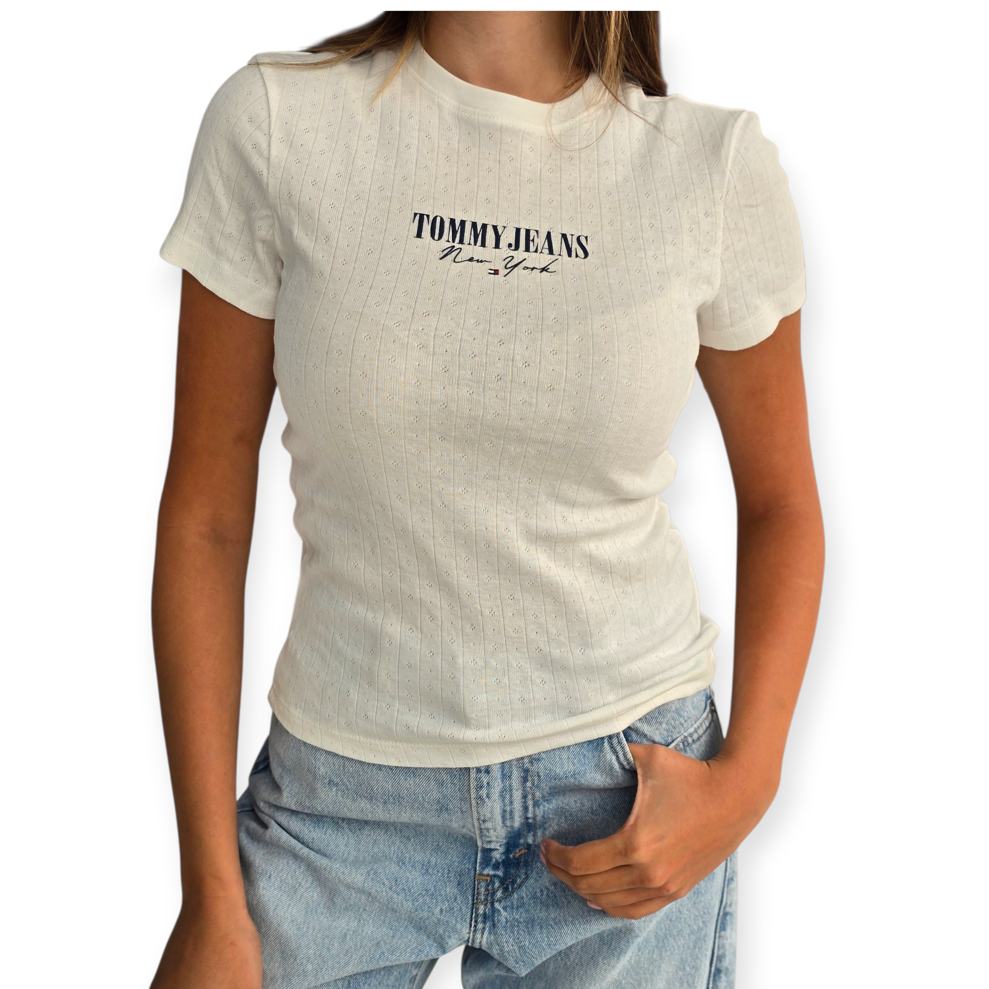 חולצה TOMMY HILFIGER SLIM LOGO 2 POINTELLE TEE חולצה TOMMY HILFIGER SLIM LOGO 2 POINTELLE TEE