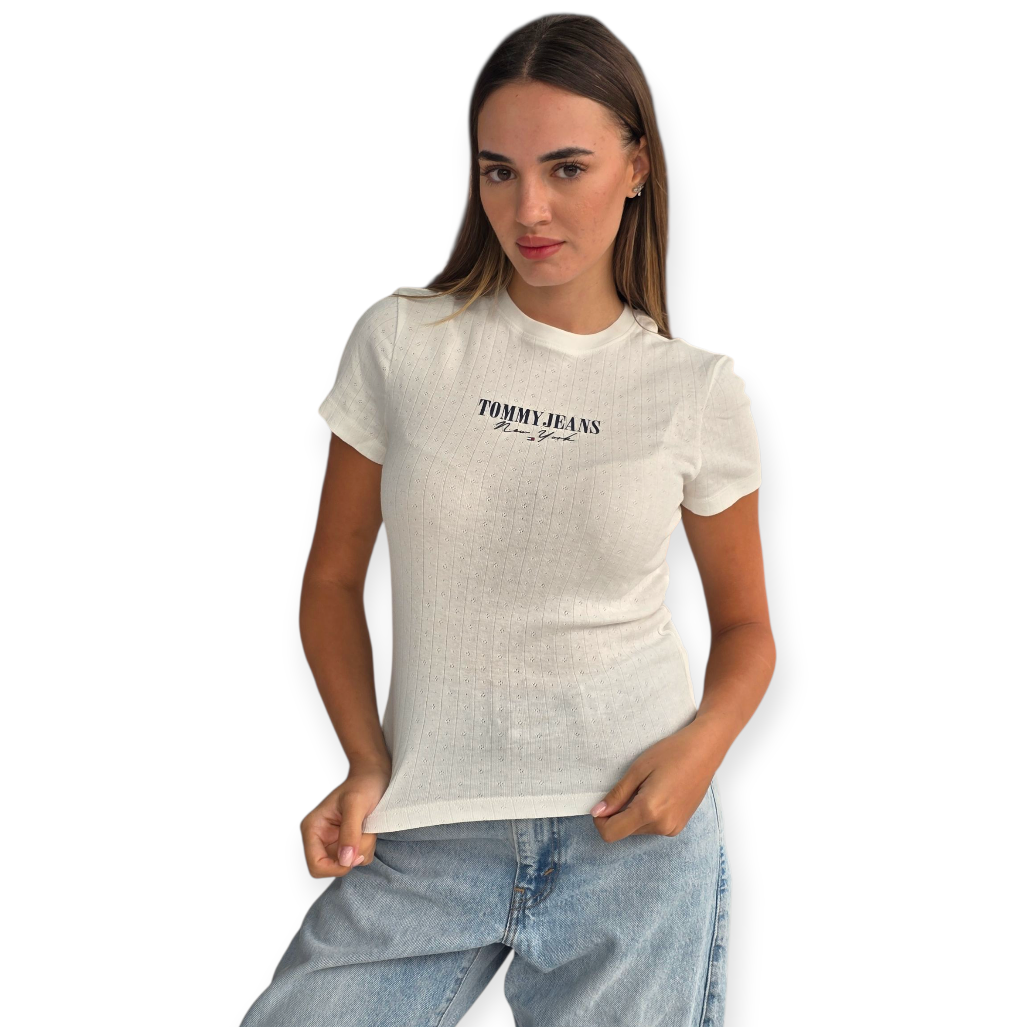 חולצה TOMMY HILFIGER SLIM LOGO 2 POINTELLE TEE חולצה TOMMY HILFIGER SLIM LOGO 2 POINTELLE TEE