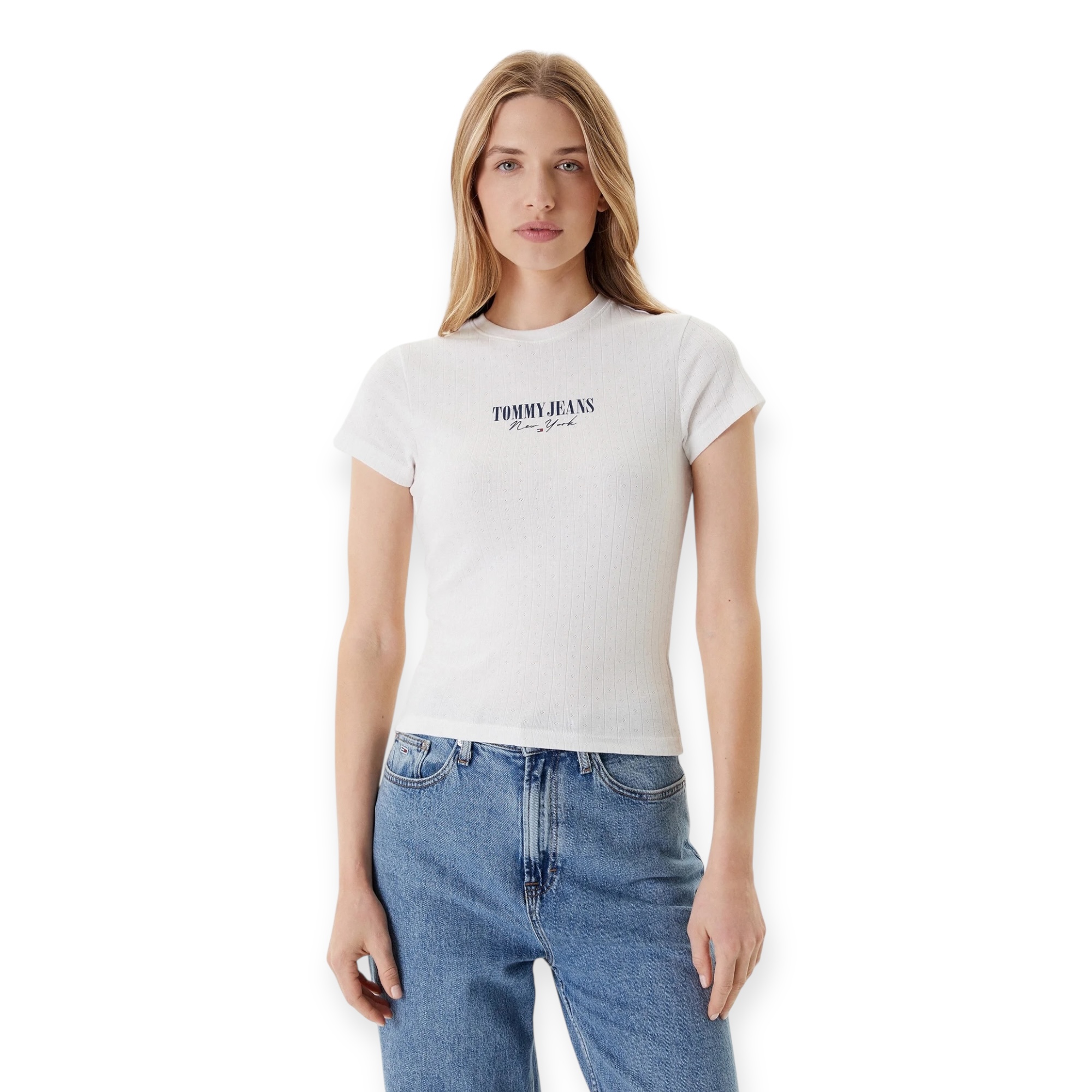 חולצה TOMMY HILFIGER SLIM LOGO 2 POINTELLE TEE חולצה TOMMY HILFIGER SLIM LOGO 2 POINTELLE TEE