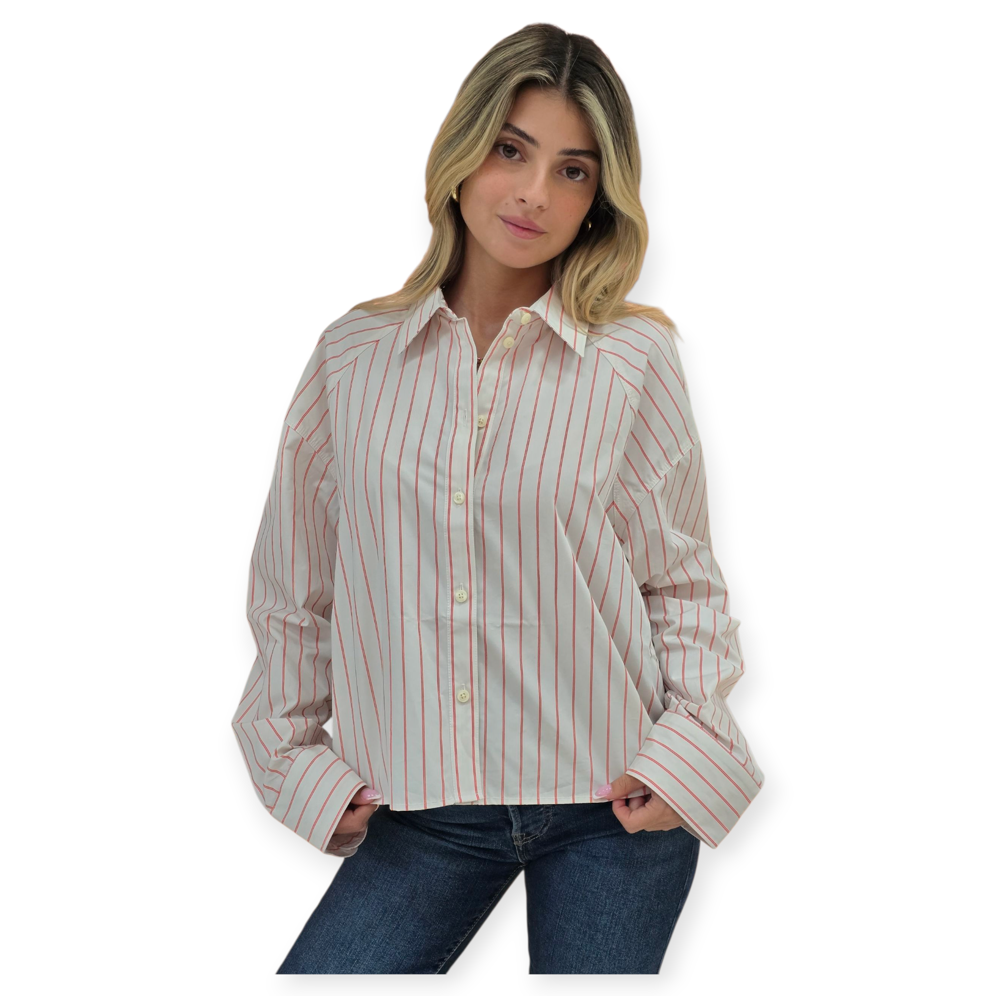 חולצה CALVIN KLEIN STRIPED BOXY CROPPED SHIRT