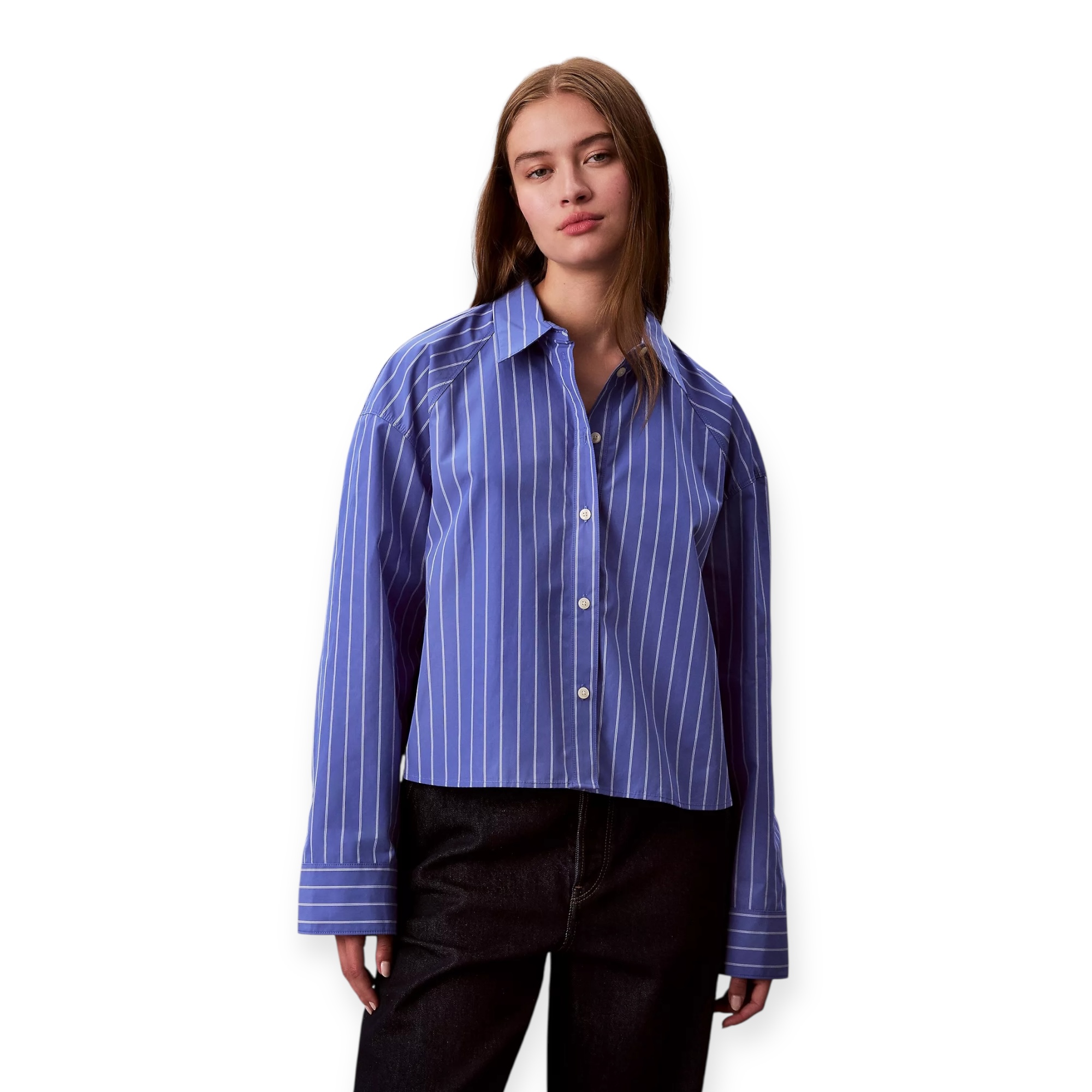 חולצה CALVIN KLEIN STRIPED BOXY CROPPED SHIRT