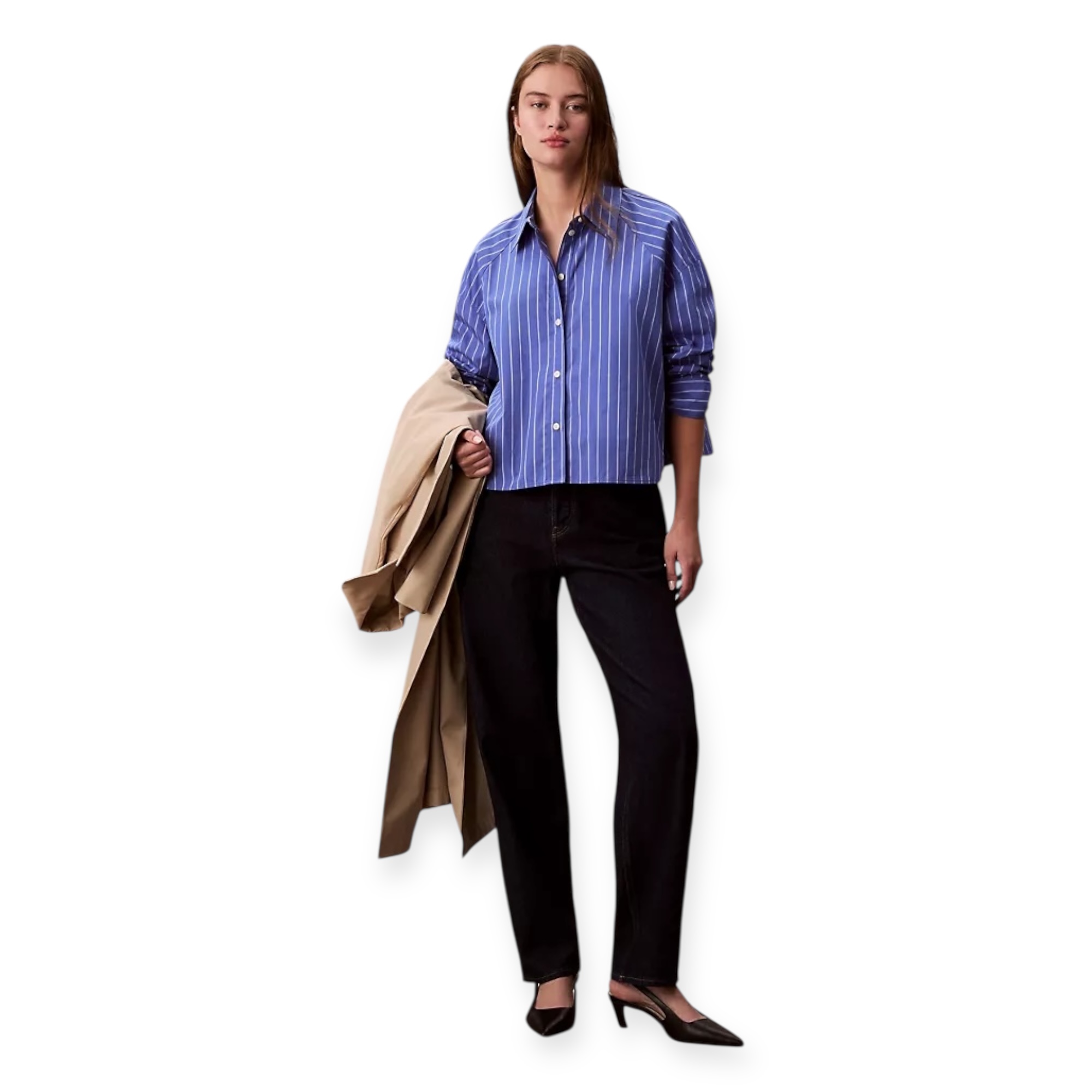 חולצה CALVIN KLEIN STRIPED BOXY CROPPED SHIRT