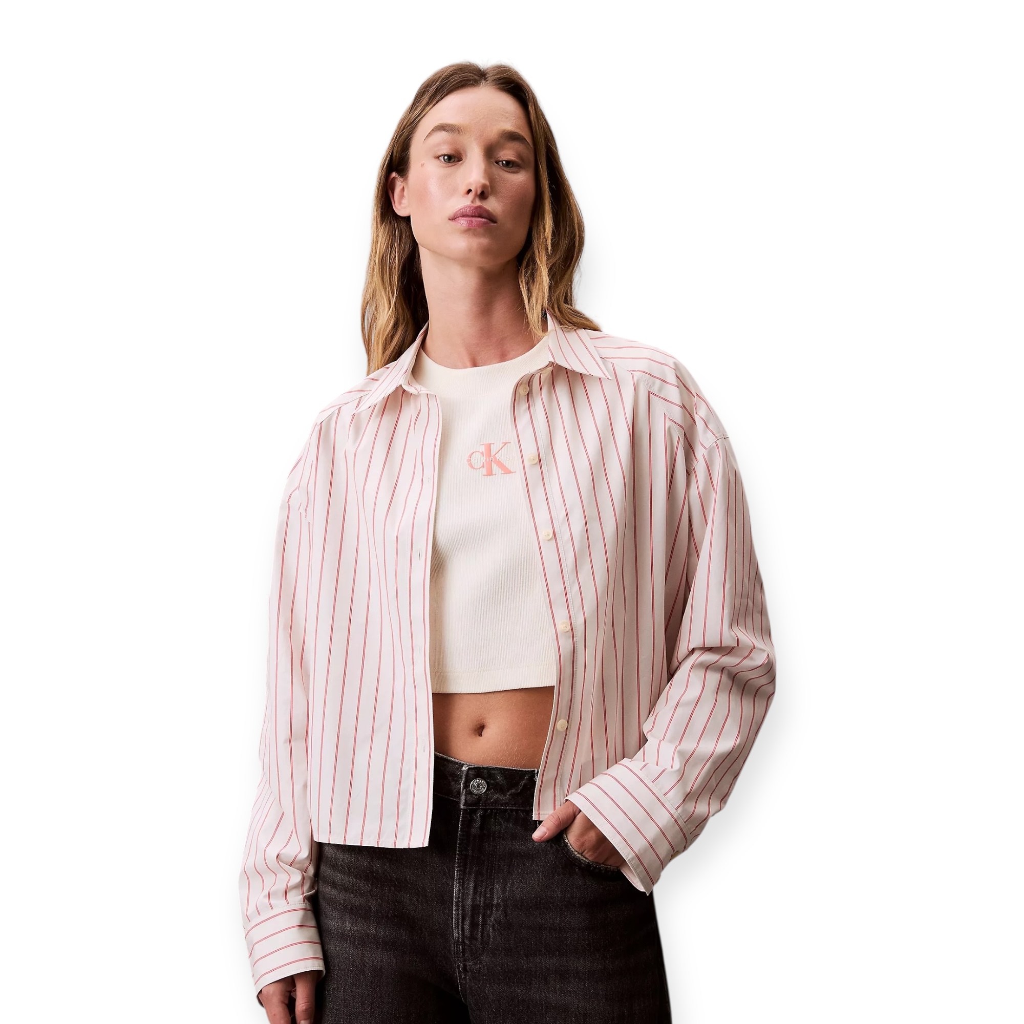 חולצה CALVIN KLEIN STRIPED BOXY CROPPED SHIRT