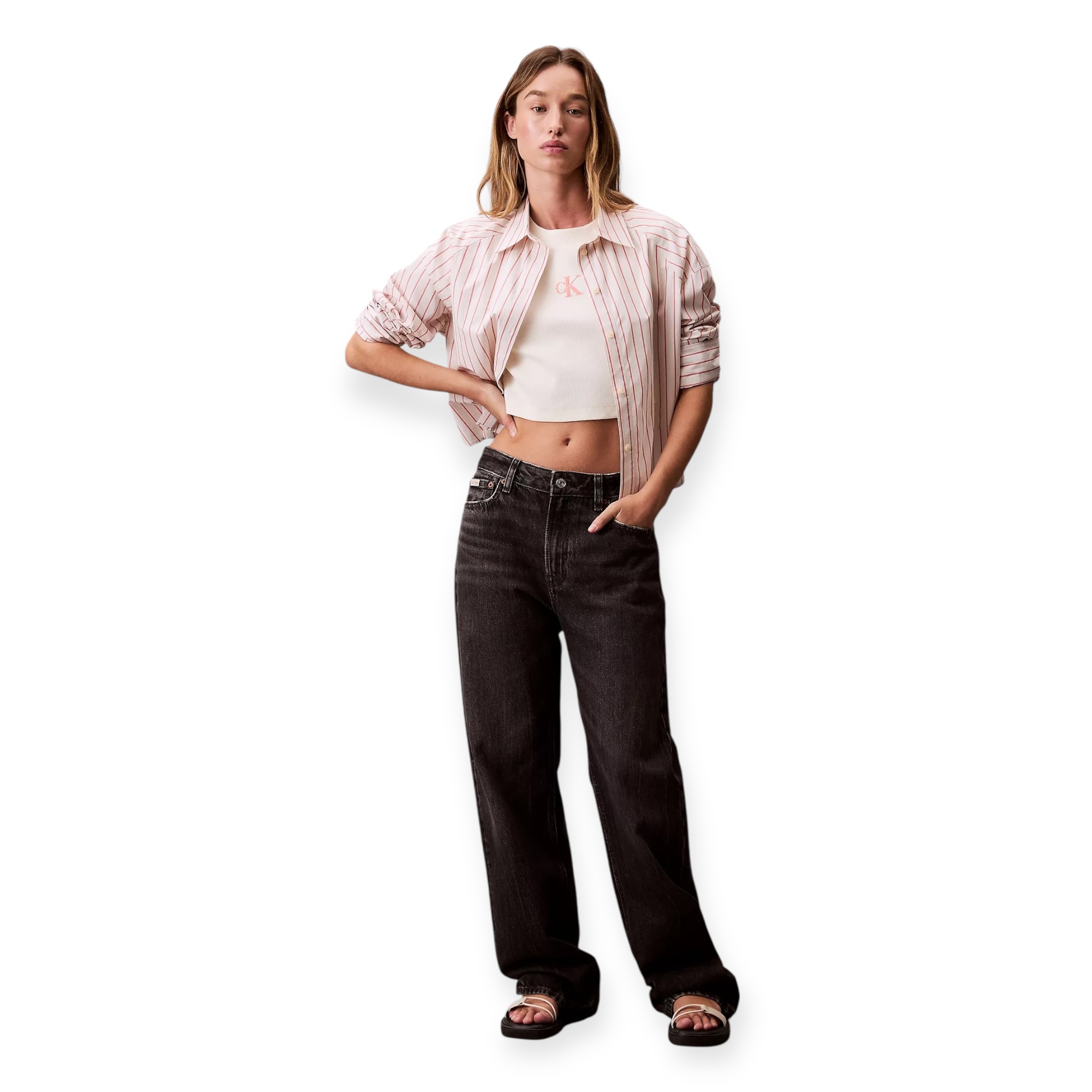 חולצה CALVIN KLEIN STRIPED BOXY CROPPED SHIRT