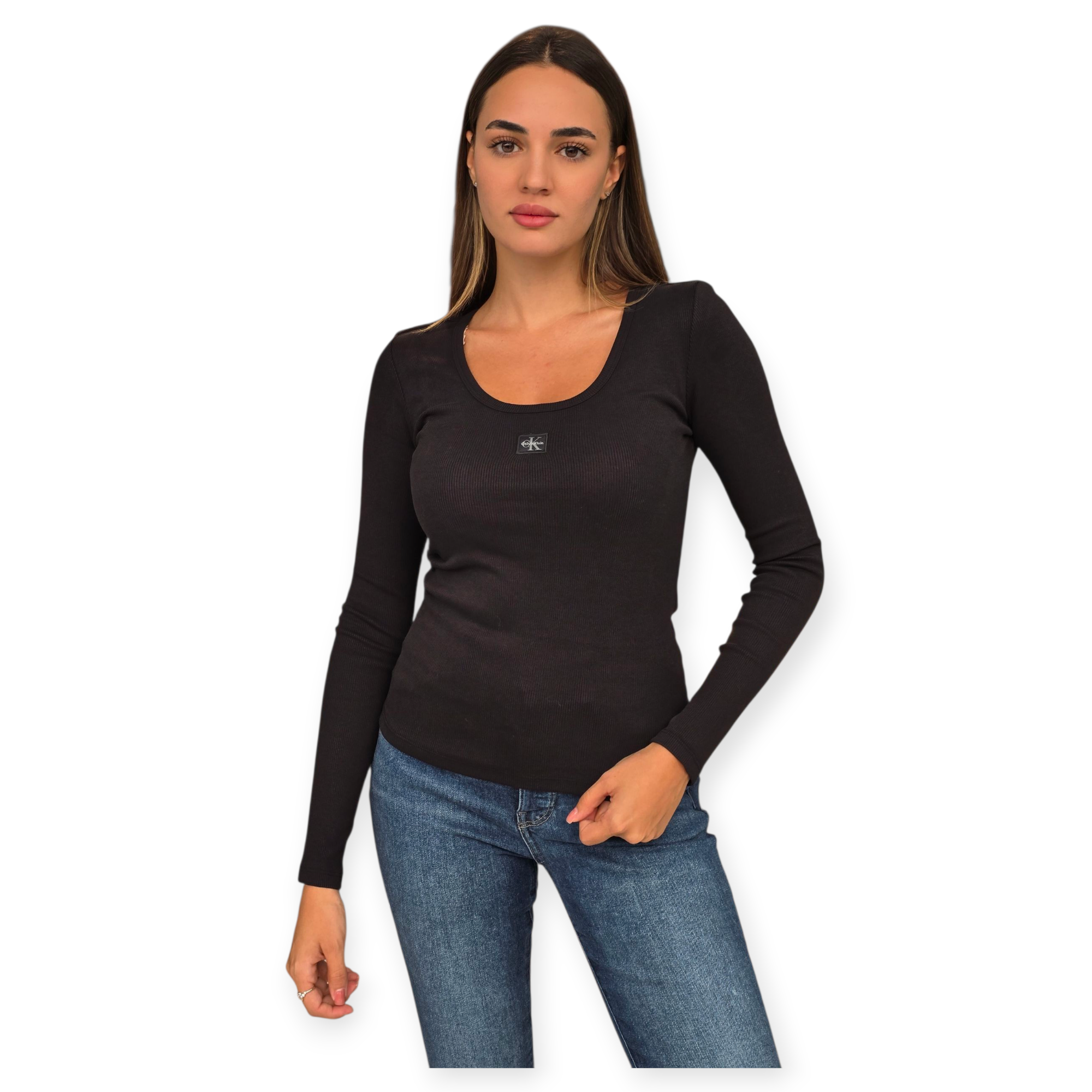 חולצה CALVIN KLEIN WOVEN LABEL RIB SCOOP חולצה CALVIN KLEIN WOVEN LABEL RIB SCOOP