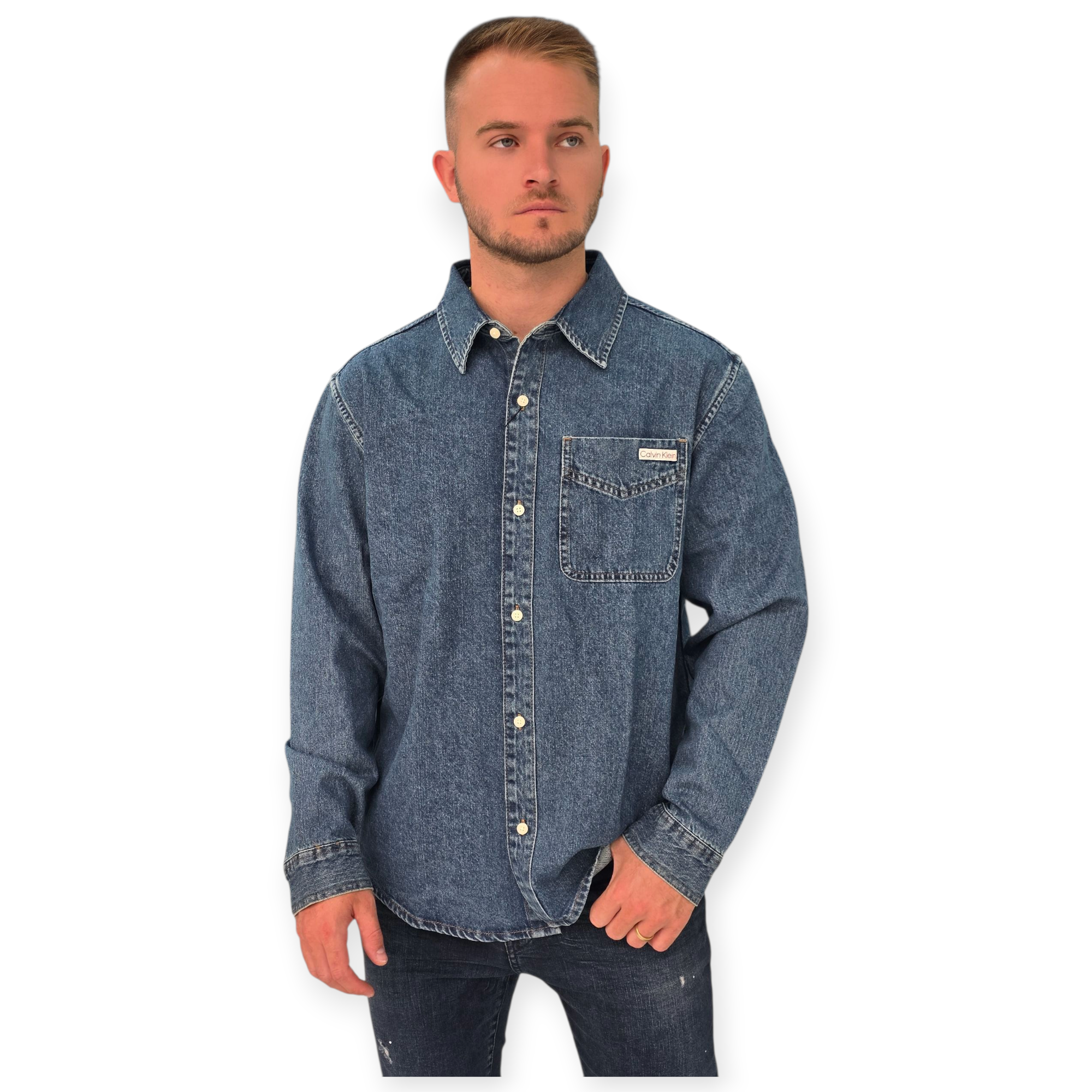 חולצה CALVIN KLEIN HARBOUR BLUE OVERSHIRT חולצה CALVIN KLEIN HARBOUR BLUE OVERSHIRT