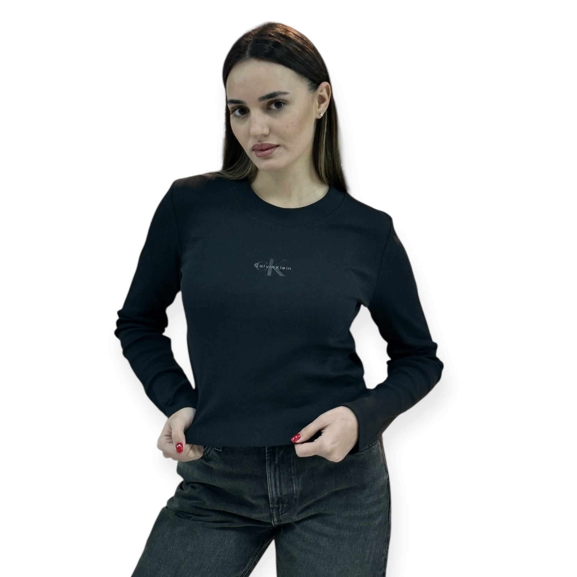 חולצה CALVIN KLEIN MONOGRAM LS BABY TEE חולצה CALVIN KLEIN MONOGRAM LS BABY TEE