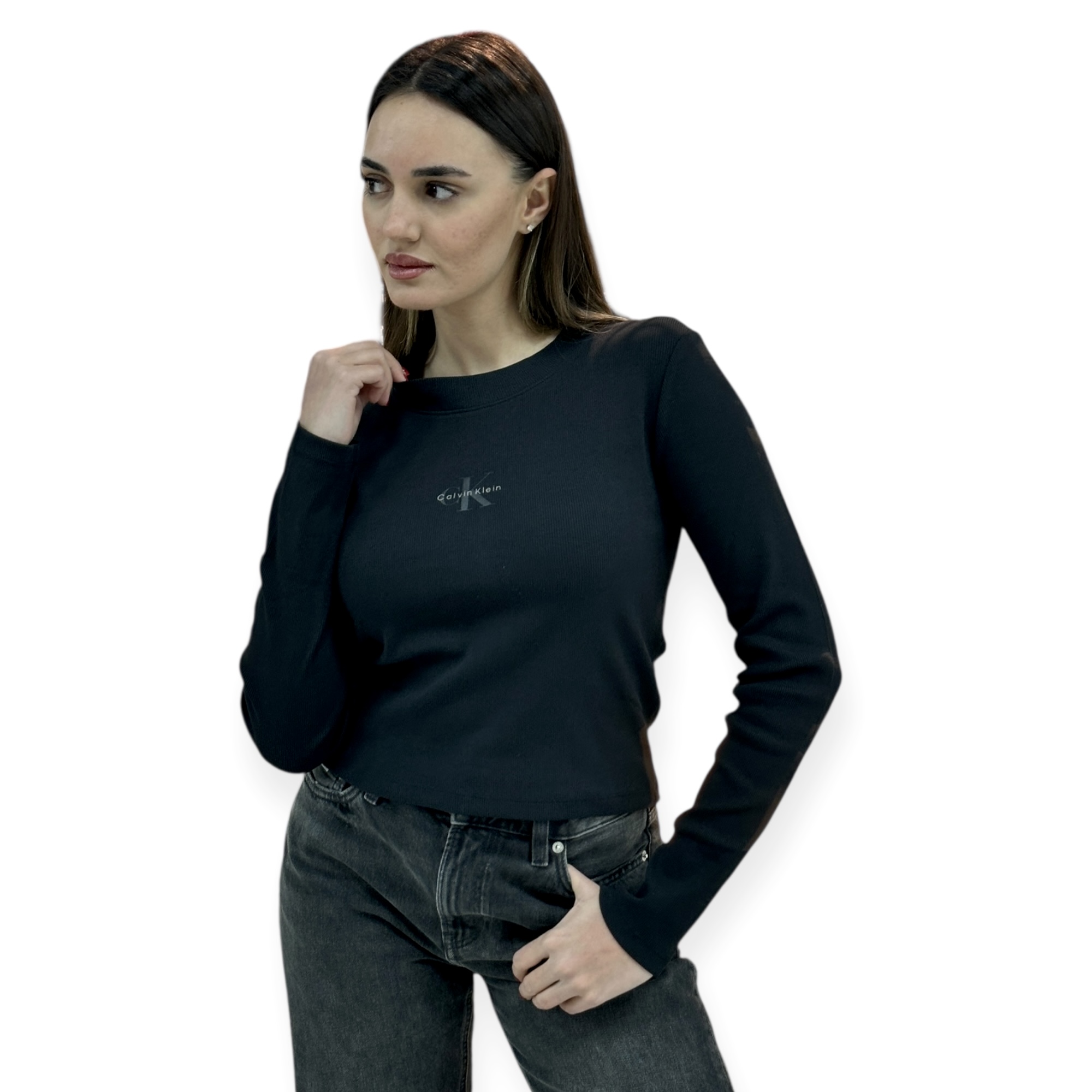 חולצה CALVIN KLEIN MONOGRAM LS BABY TEE חולצה CALVIN KLEIN MONOGRAM LS BABY TEE