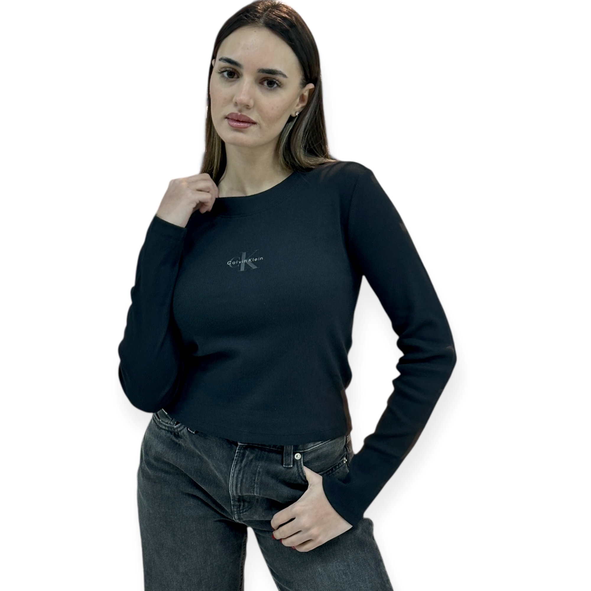 חולצה CALVIN KLEIN MONOGRAM LS BABY TEE חולצה CALVIN KLEIN MONOGRAM LS BABY TEE