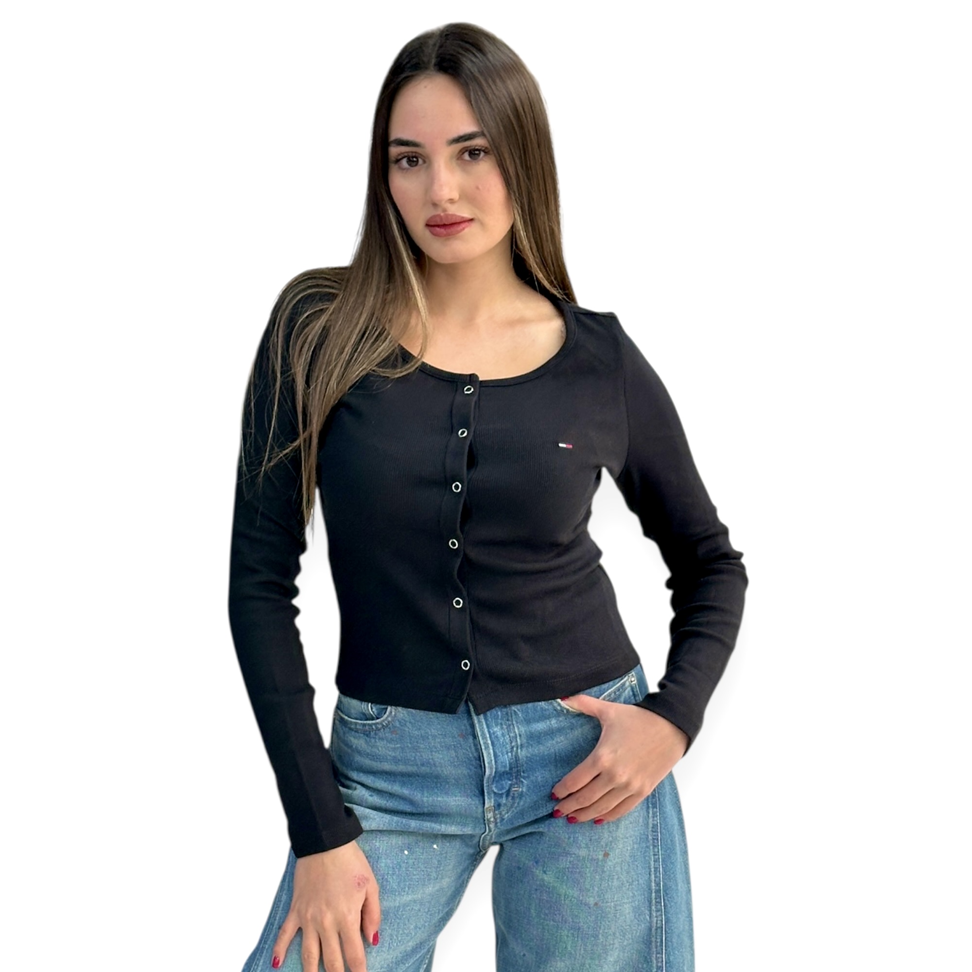 חולצה TOMMY HILFIGER RIB BUTTON LS