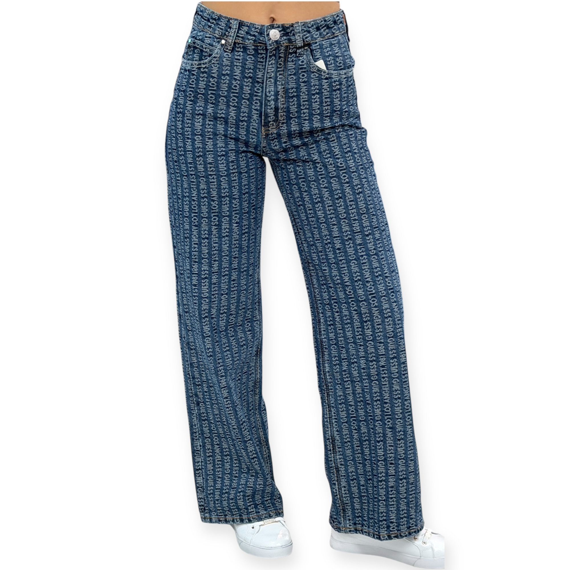 גינס GUESS WIDE LEG MONOGRAM JEANS