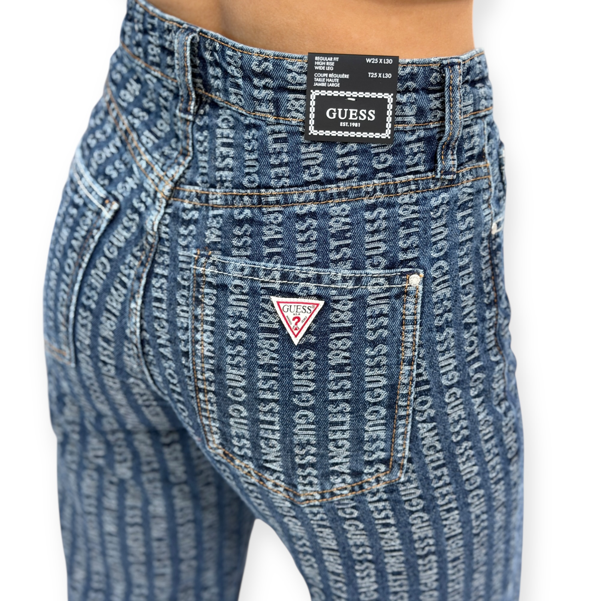 גינס GUESS WIDE LEG MONOGRAM JEANS