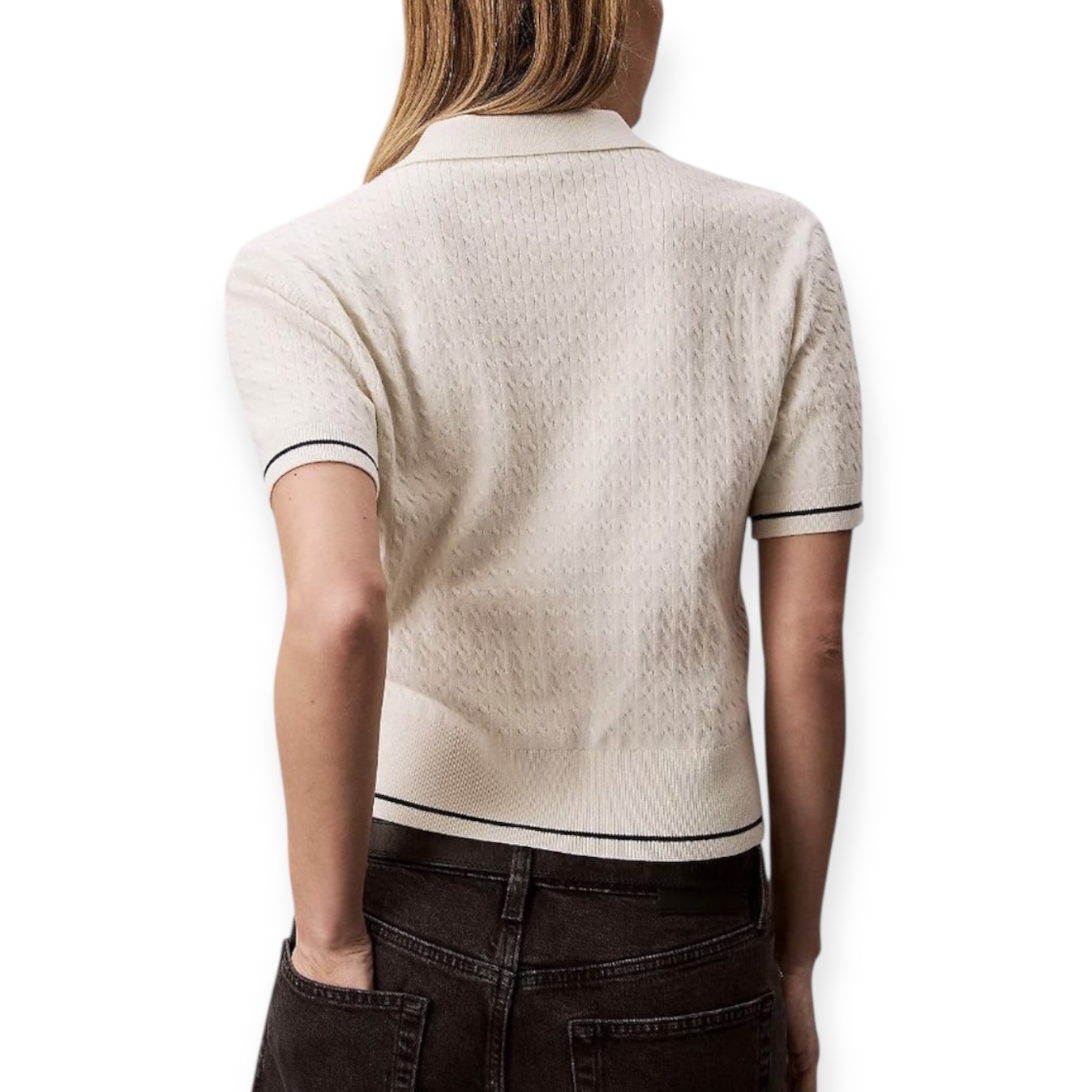 חולצה CALVIN KLEIN WOVEN LABEL CROPPED CABLE