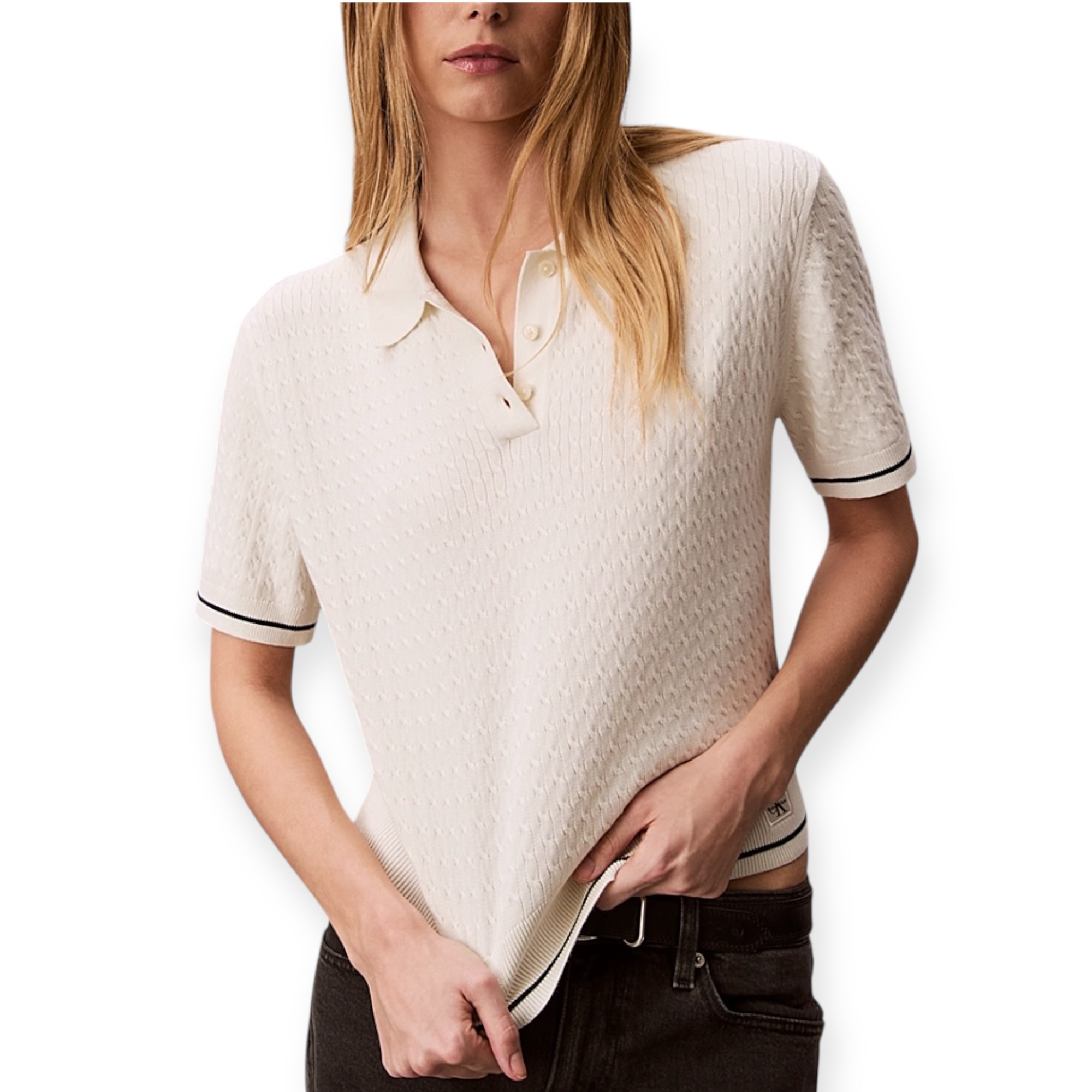 חולצה CALVIN KLEIN WOVEN LABEL CROPPED CABLE