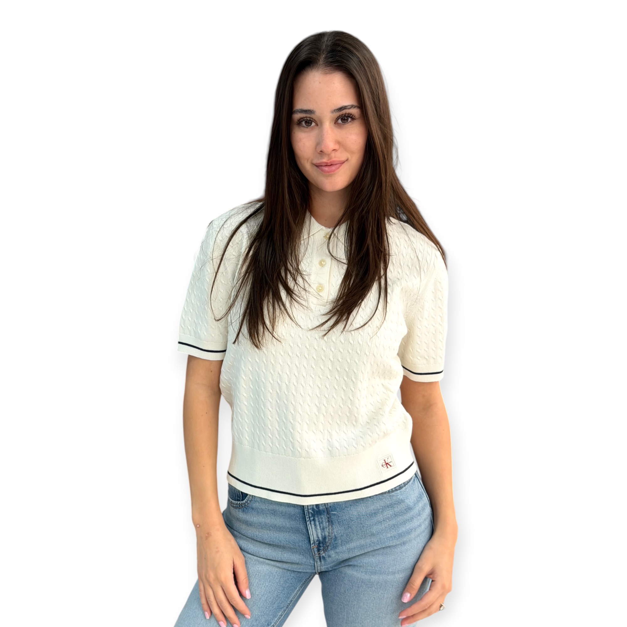 חולצה CALVIN KLEIN WOVEN LABEL CROPPED CABLE