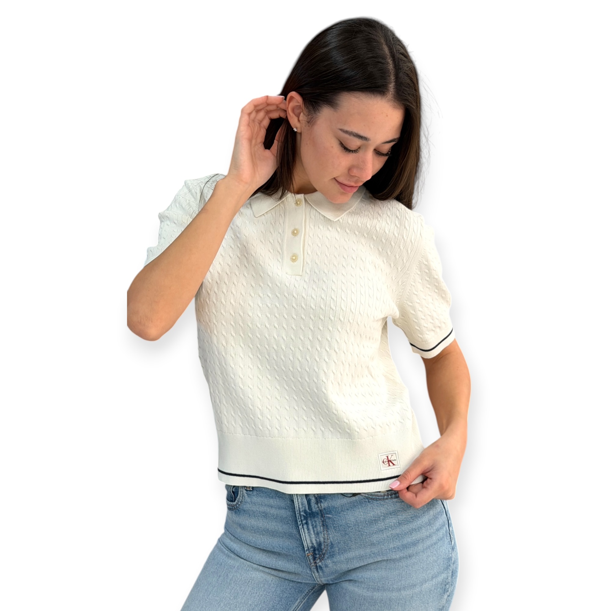 חולצה CALVIN KLEIN WOVEN LABEL CROPPED CABLE