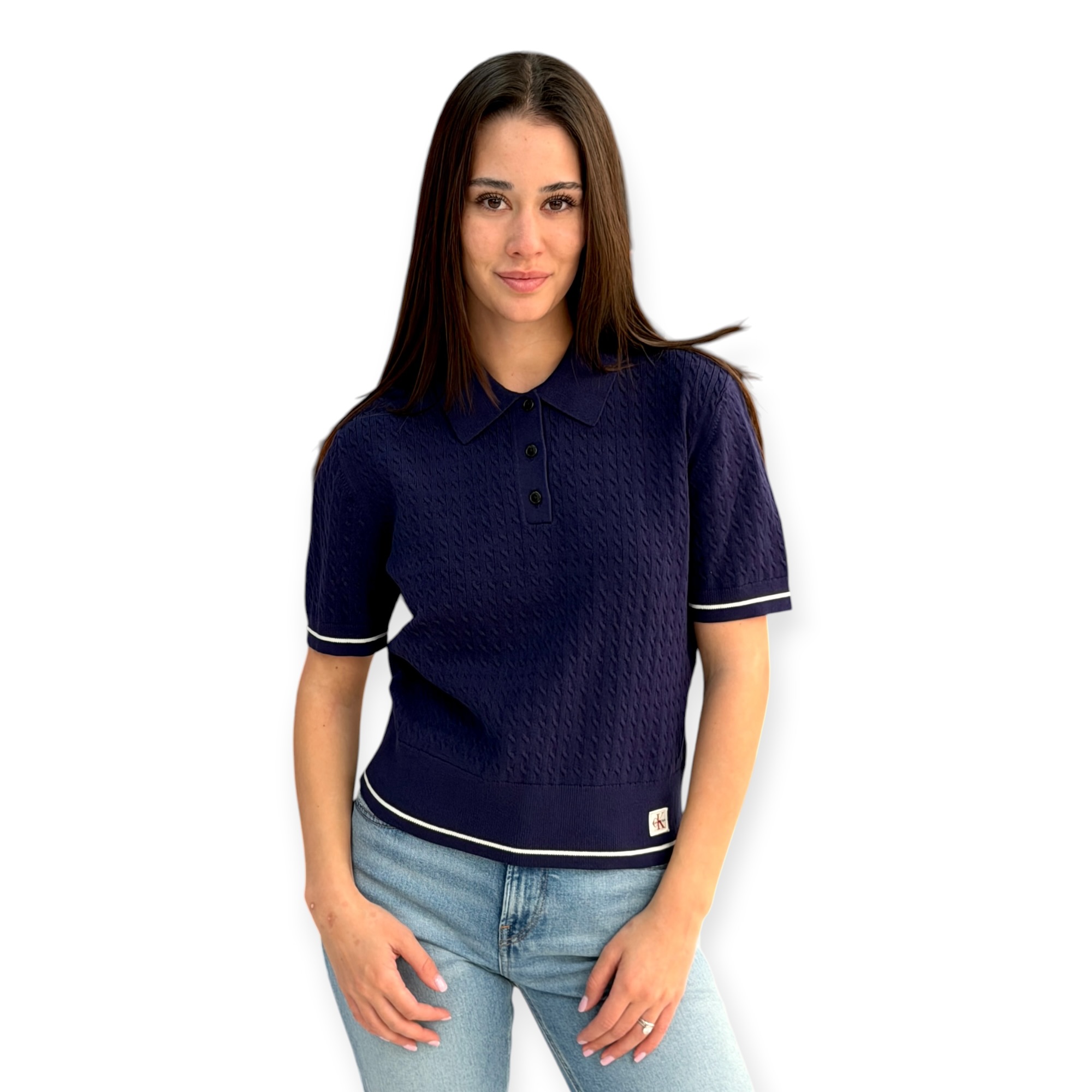 חולצה CALVIN KLEIN WOVEN LABEL CROPPED CABLE