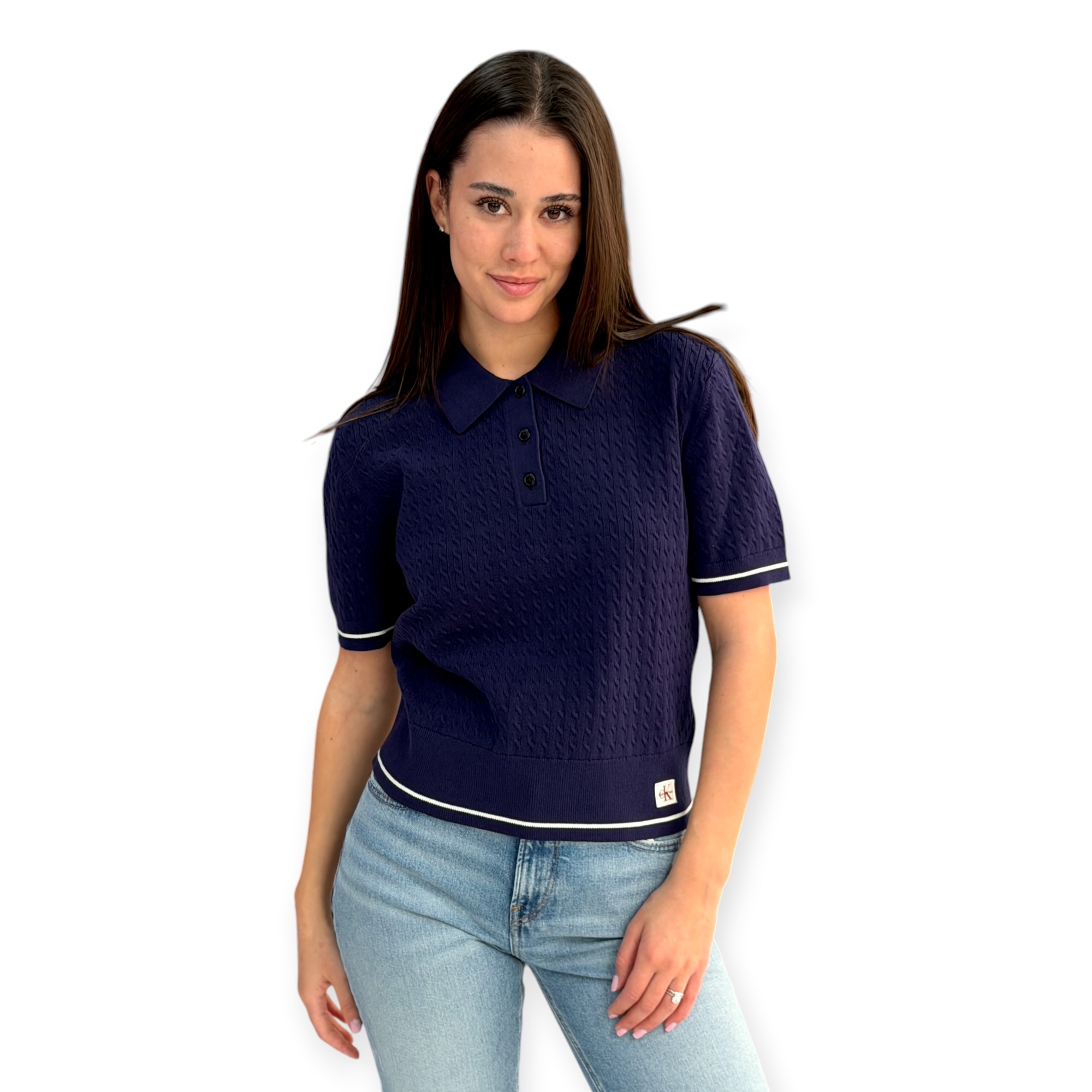 חולצה CALVIN KLEIN WOVEN LABEL CROPPED CABLE