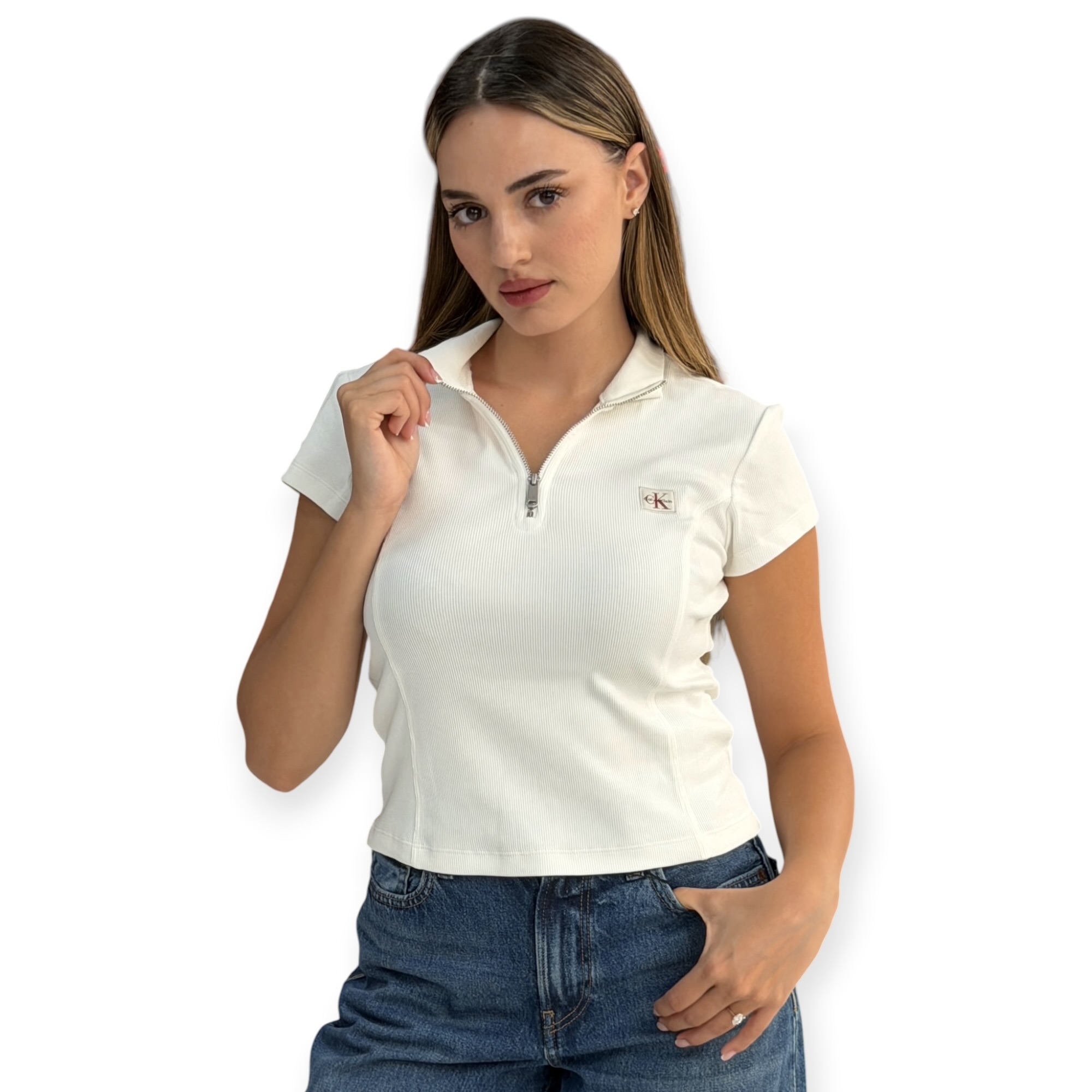 חולצה נשים CALVIN KLEIN BABY RIB ZIP TEE