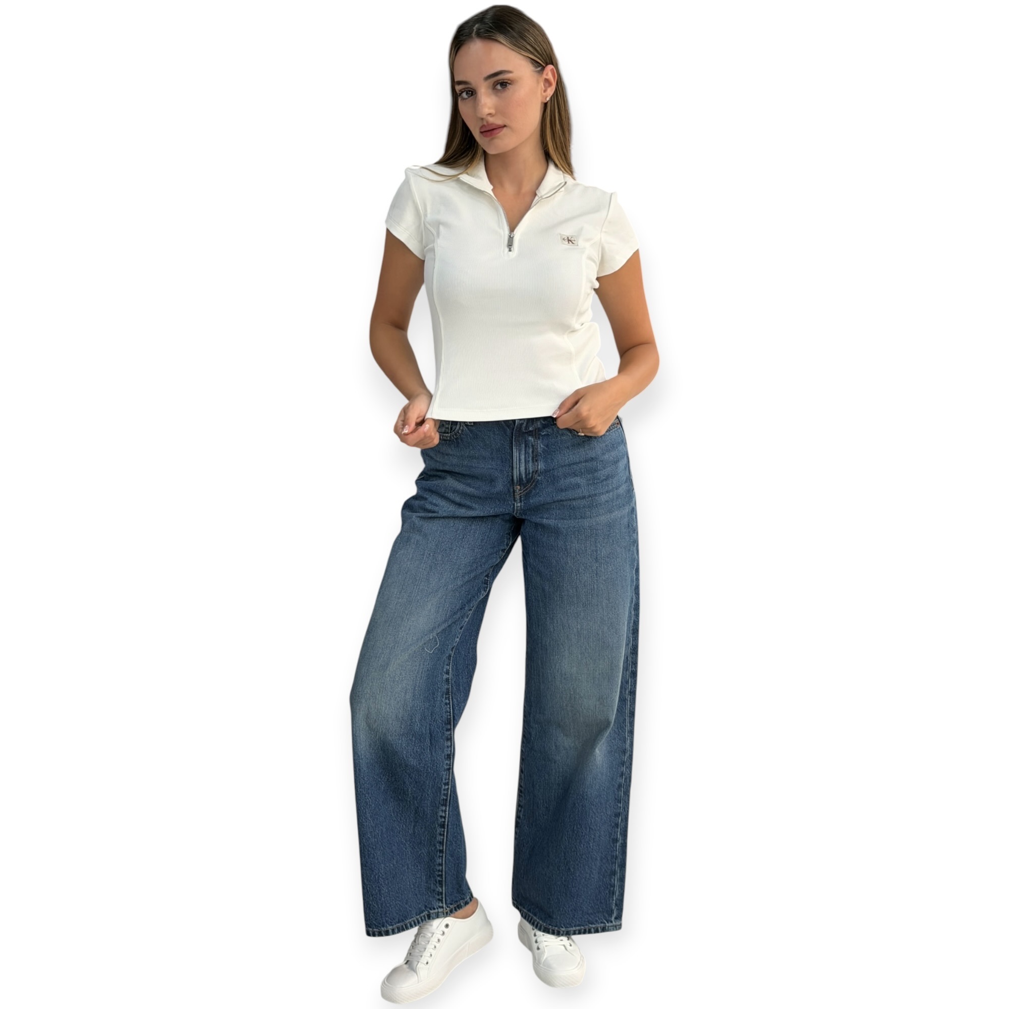 חולצה נשים CALVIN KLEIN BABY RIB ZIP TEE