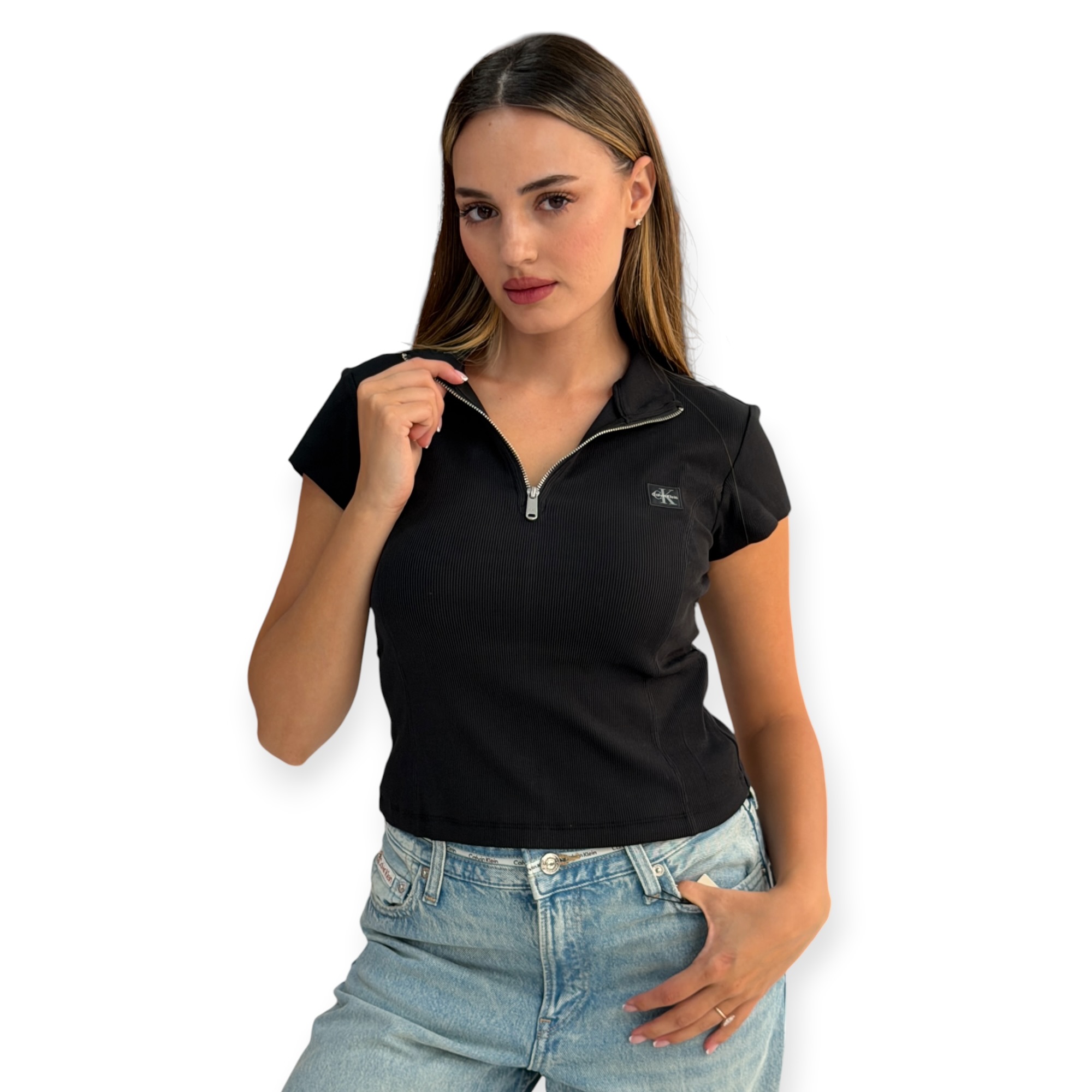 חולצה נשים CALVIN KLEIN BABY RIB ZIP TEE
