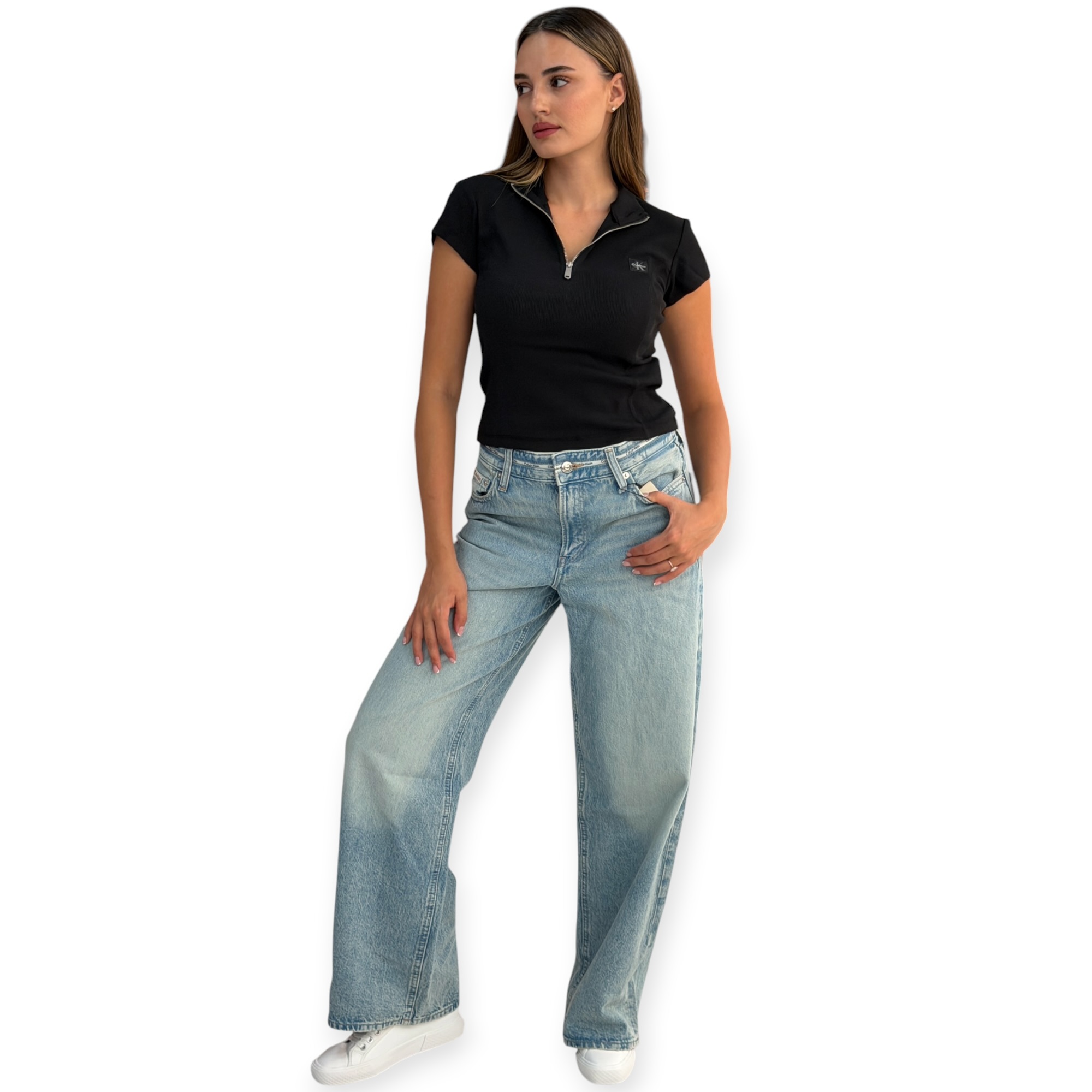 חולצה נשים CALVIN KLEIN BABY RIB ZIP TEE