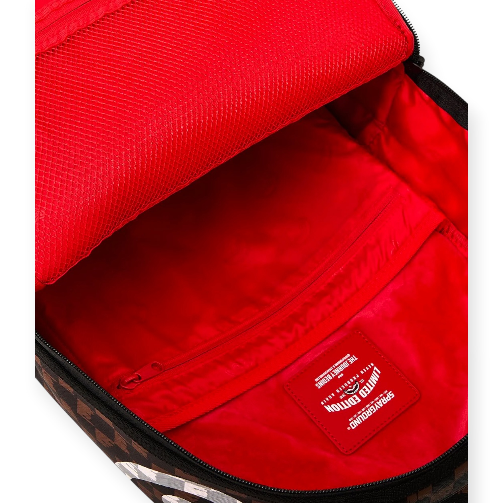 תיק גב SPRAYGROUND BROWN AND CREAM DRIP CHECK SHARK BACKPACK