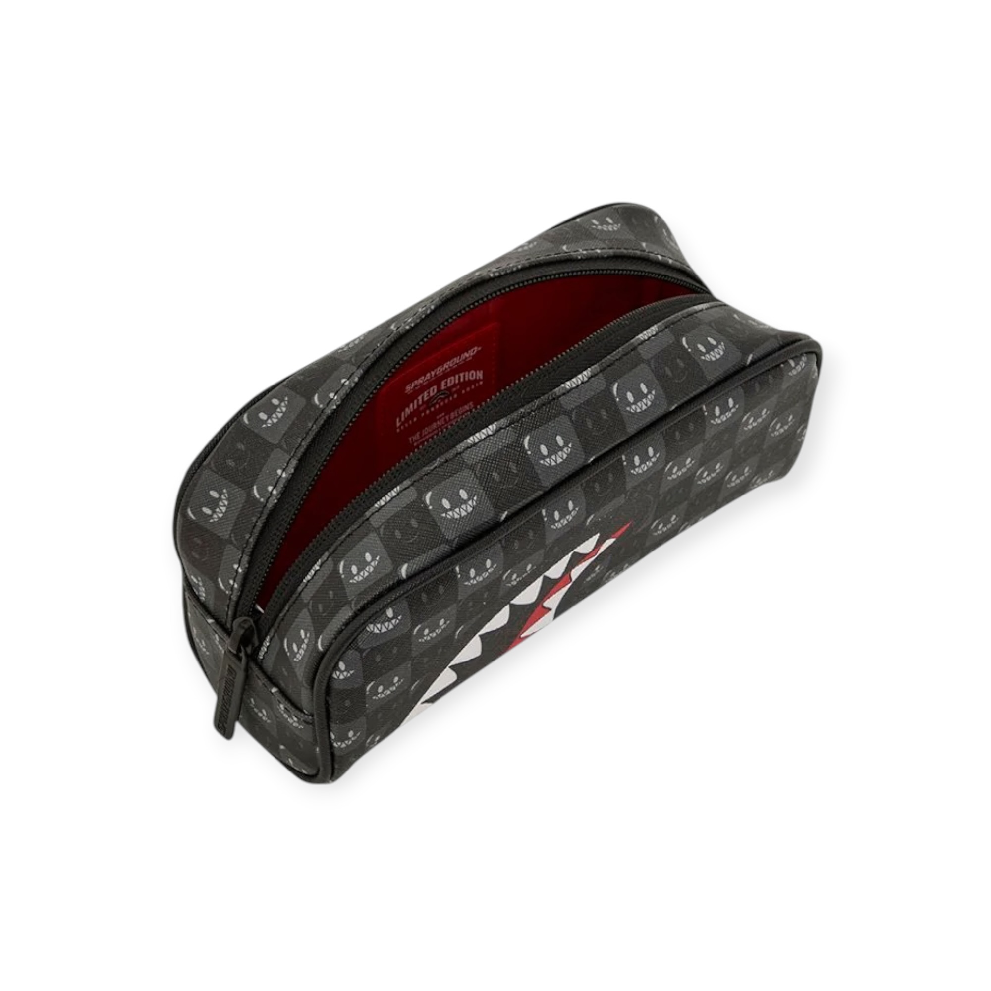 קלמר במכירה מוקדמת צפי הגעה עד 16.7 SPRAYGROUND SHARKS IN PARIS WTF BUBBLY BLACK CHECK POUCH