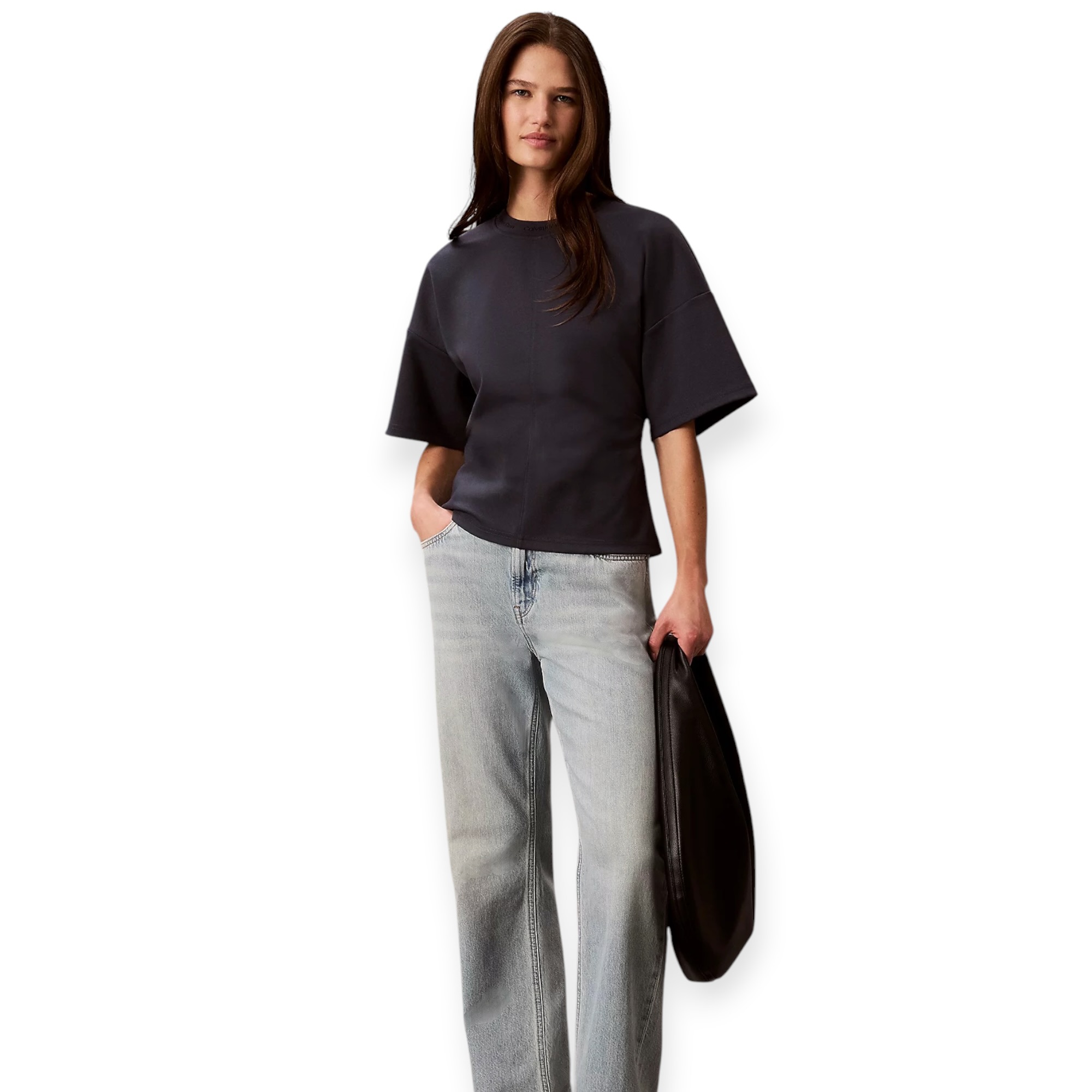 חולצה נשים כחול CALVIN KLEIN LOGO NECK INTERLOCK חולצה נשים כחול CALVIN KLEIN LOGO NECK INTERLOCK