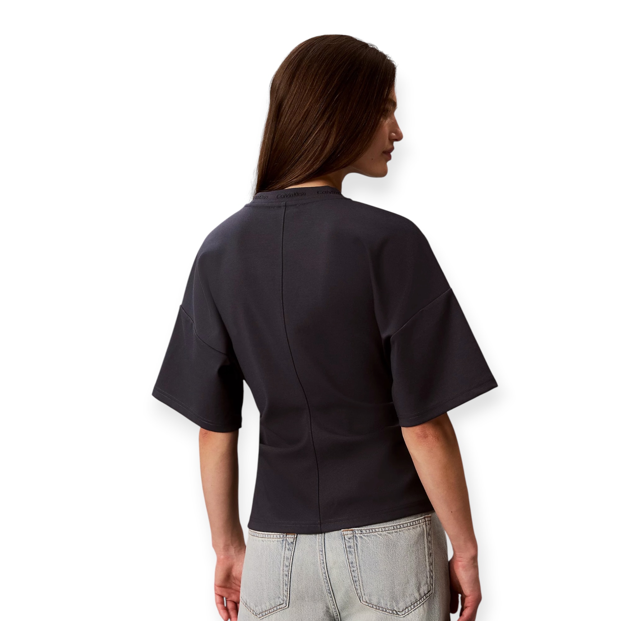 חולצה נשים כחול CALVIN KLEIN LOGO NECK INTERLOCK חולצה נשים כחול CALVIN KLEIN LOGO NECK INTERLOCK