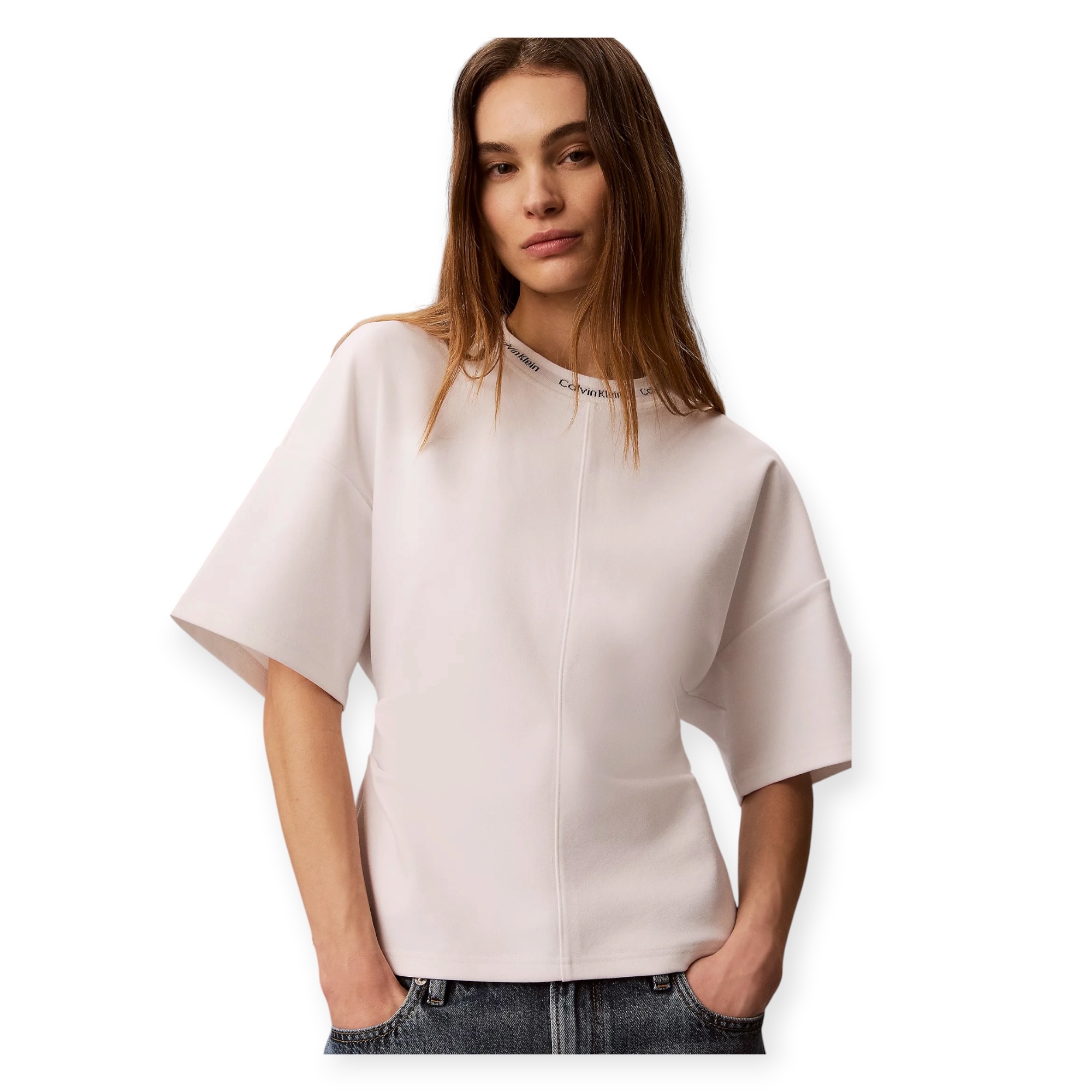 חולצה נשים CALVIN KLEIN LOGO NECK INTERLOCK חולצה נשים CALVIN KLEIN LOGO NECK INTERLOCK