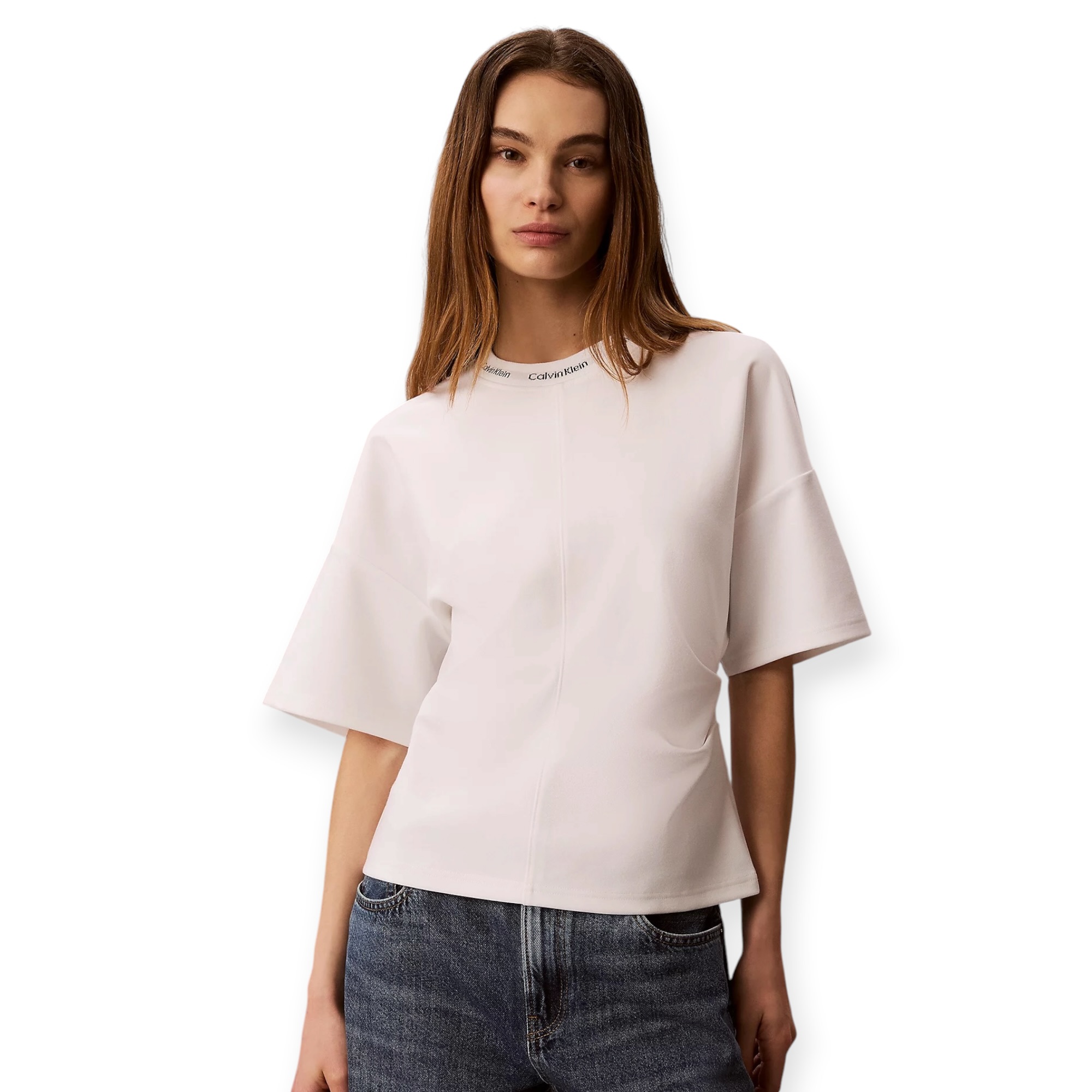 חולצה נשים CALVIN KLEIN LOGO NECK INTERLOCK חולצה נשים CALVIN KLEIN LOGO NECK INTERLOCK