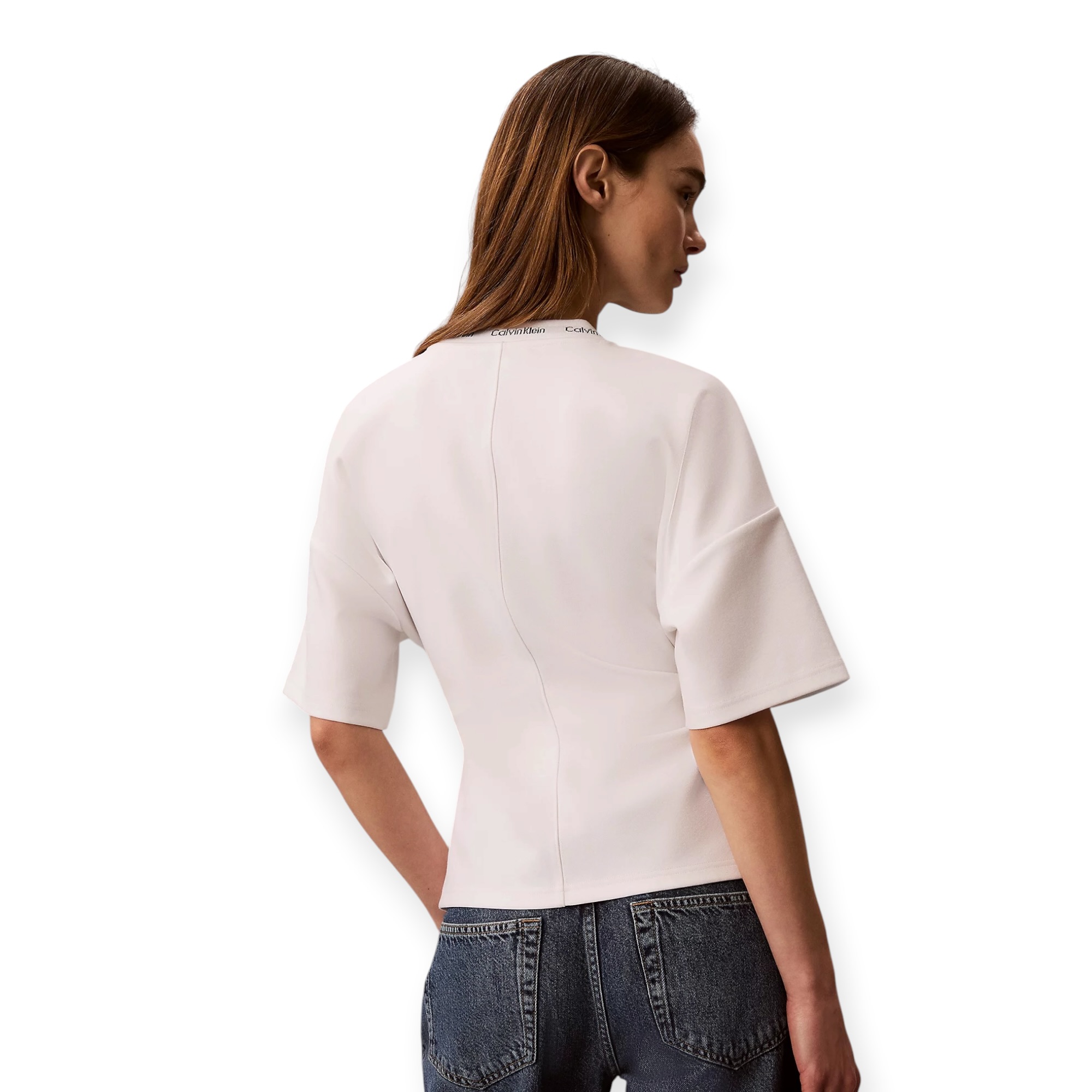 חולצה נשים CALVIN KLEIN LOGO NECK INTERLOCK חולצה נשים CALVIN KLEIN LOGO NECK INTERLOCK