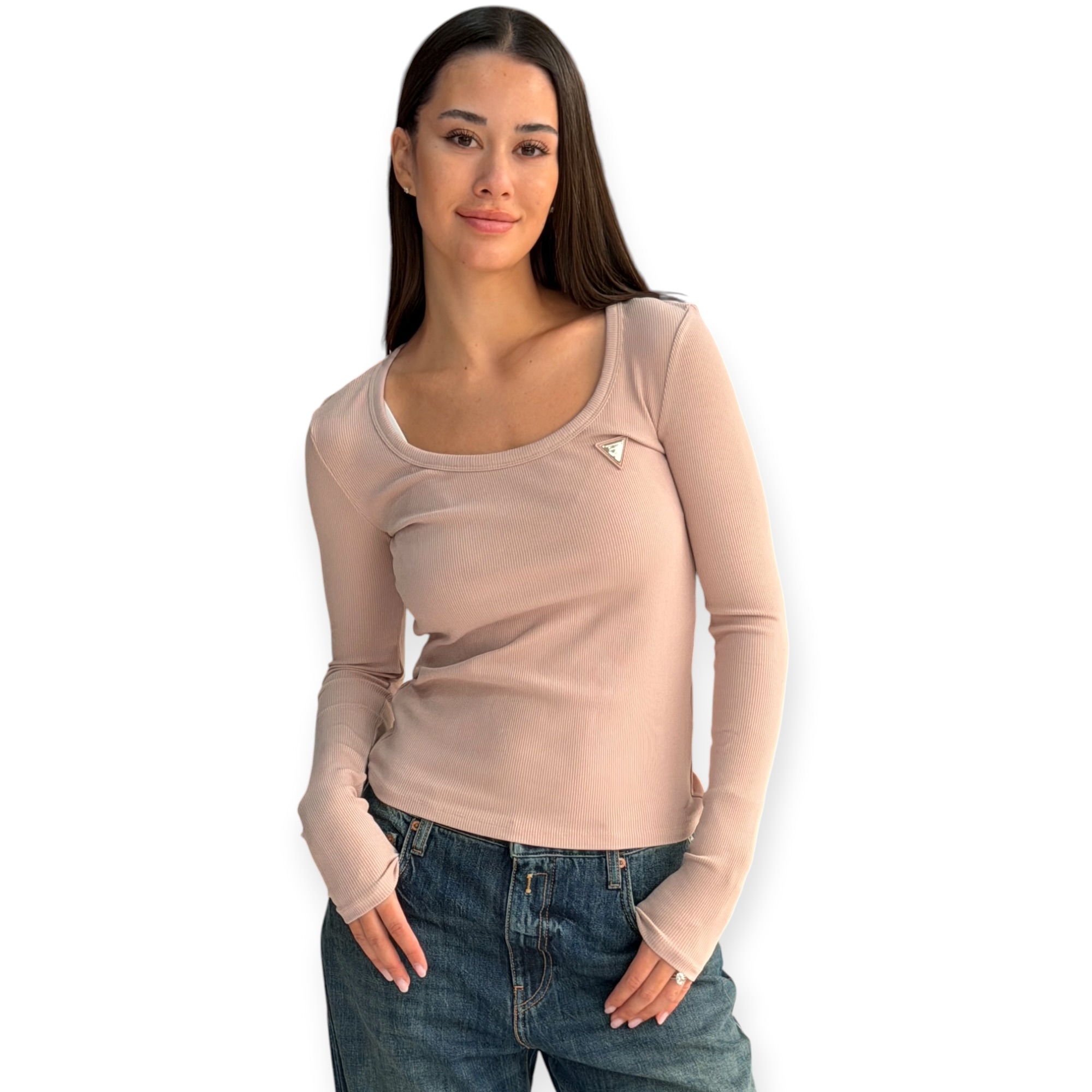 חולצה נשים GUESS COLETTE LS RIB TOP חולצה נשים GUESS COLETTE LS RIB TOP