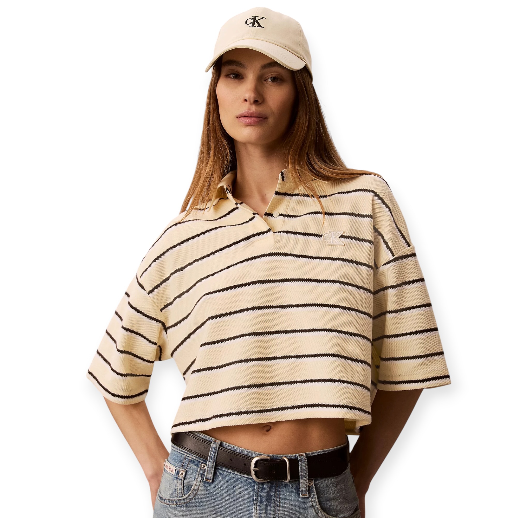 חולצה נשים CALVIN KLEIN PIQUE STRIPED POLO