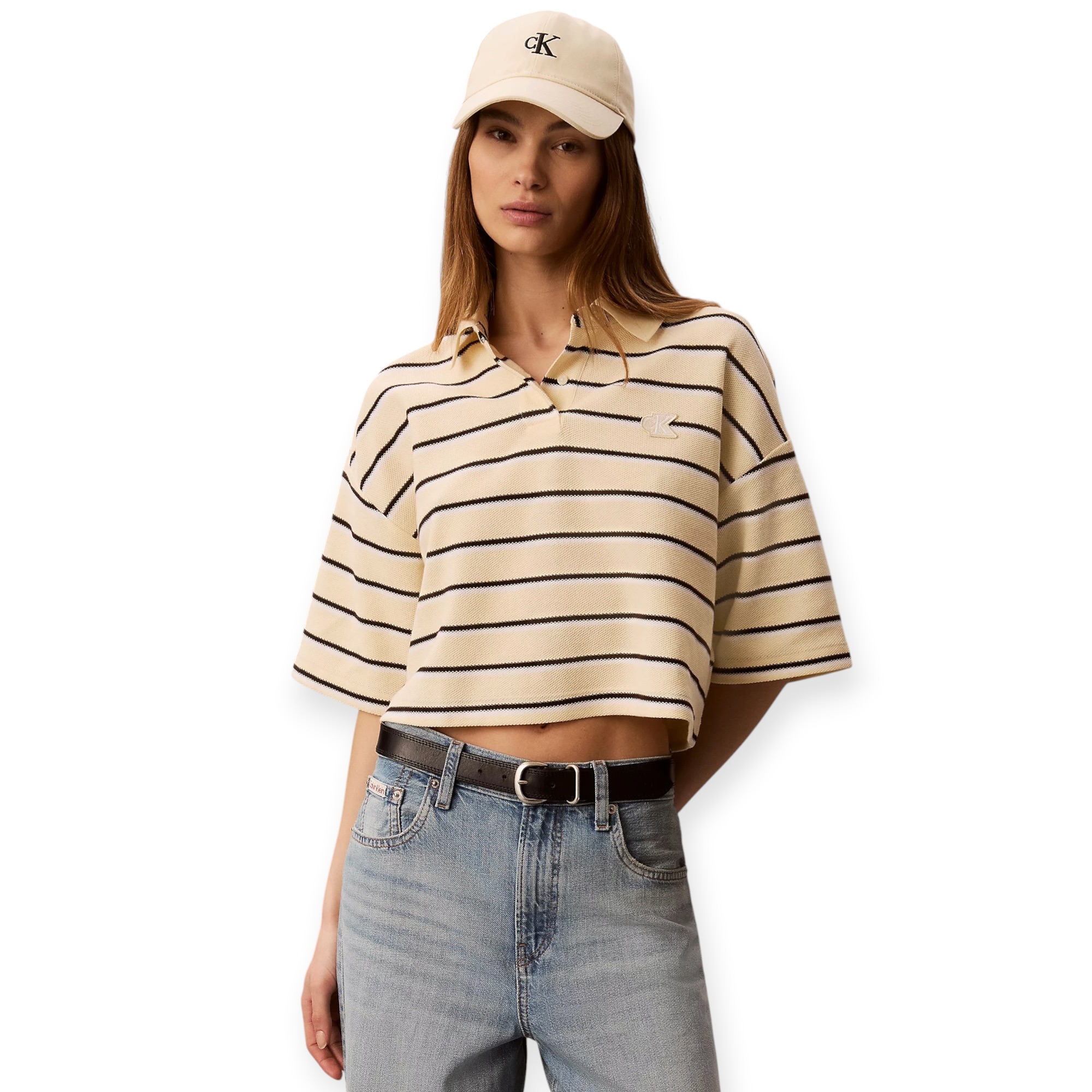 חולצה נשים CALVIN KLEIN PIQUE STRIPED POLO