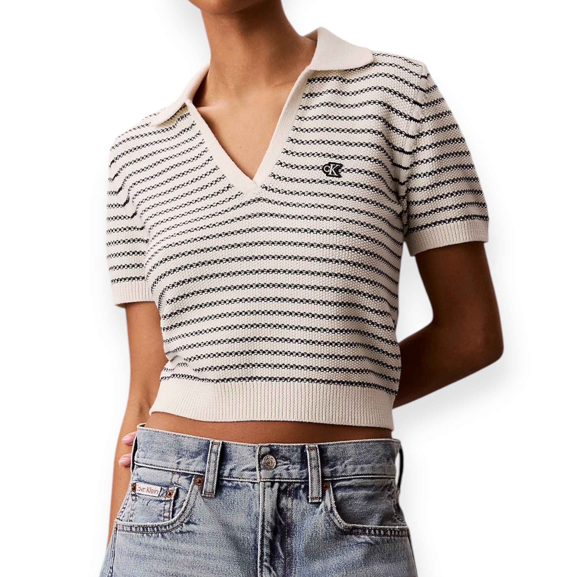 חולצה נשים CALVIN KLEIN STRIPED POLO