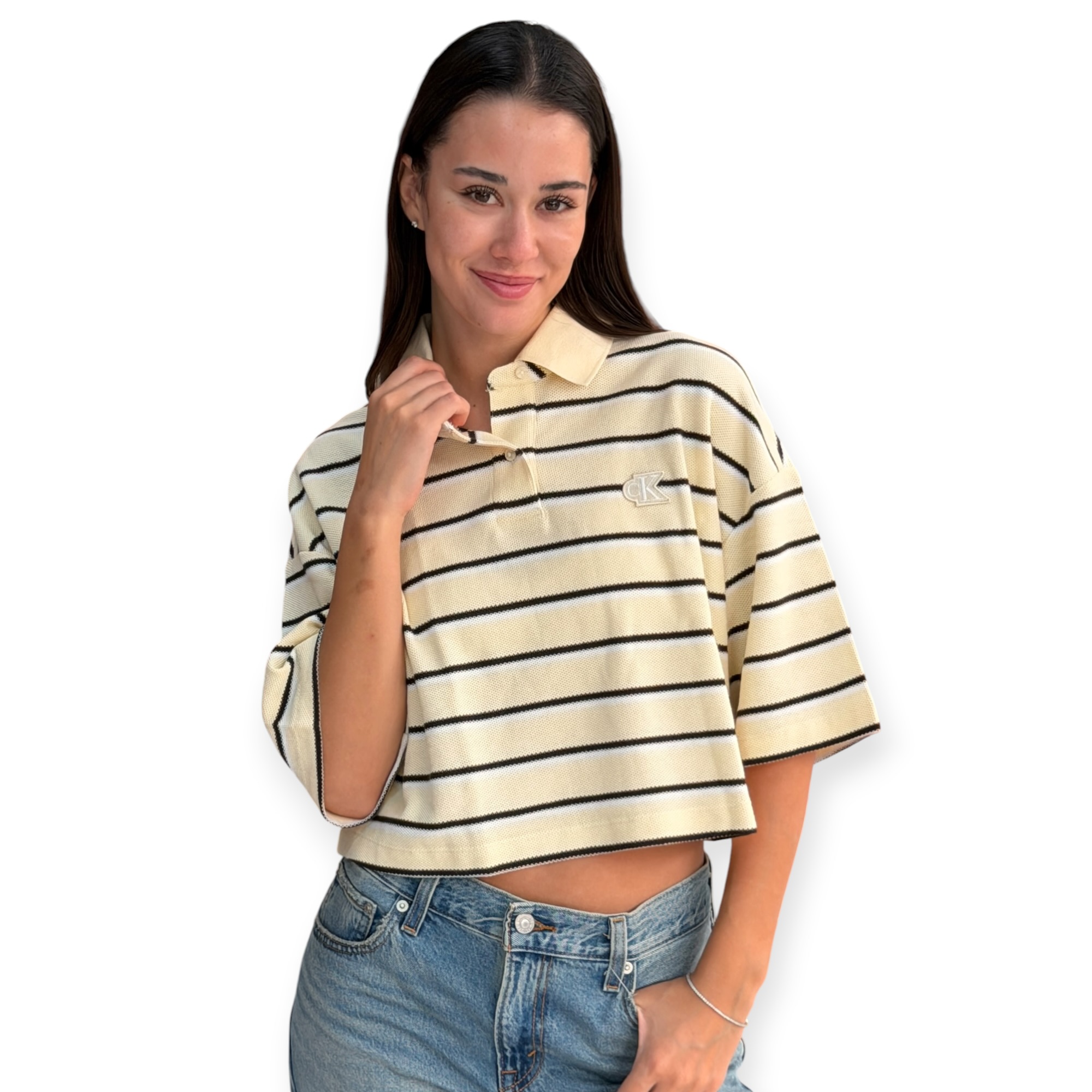 חולצה נשים CALVIN KLEIN PIQUE STRIPED POLO
