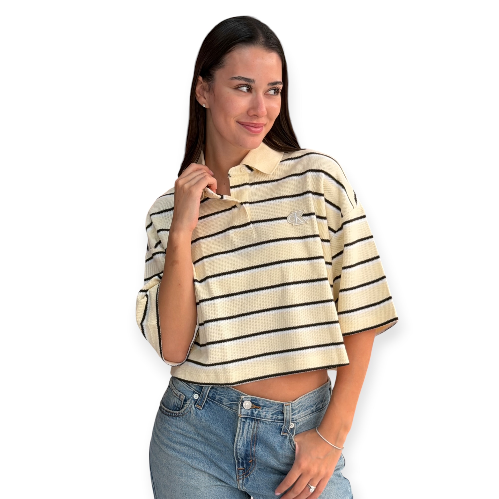 חולצה נשים CALVIN KLEIN PIQUE STRIPED POLO