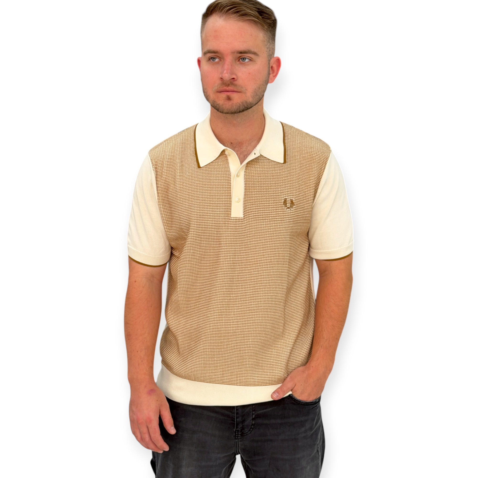 חולצה לגברים FRED PERRY WAFFLE KNITTED SHIRT חולצה לגברים FRED PERRY WAFFLE KNITTED SHIRT