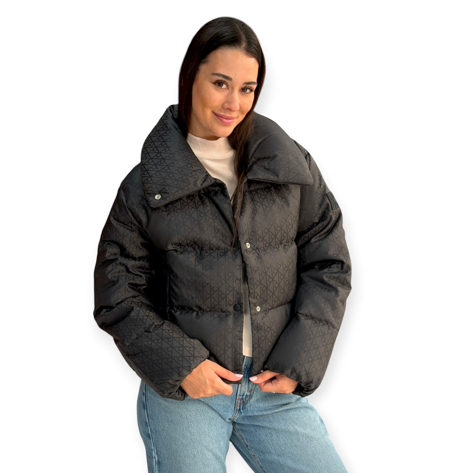 מעיל נשים שחור CALVIN KLEIN JACQUARD PUFFER מעיל נשים שחור CALVIN KLEIN JACQUARD PUFFER