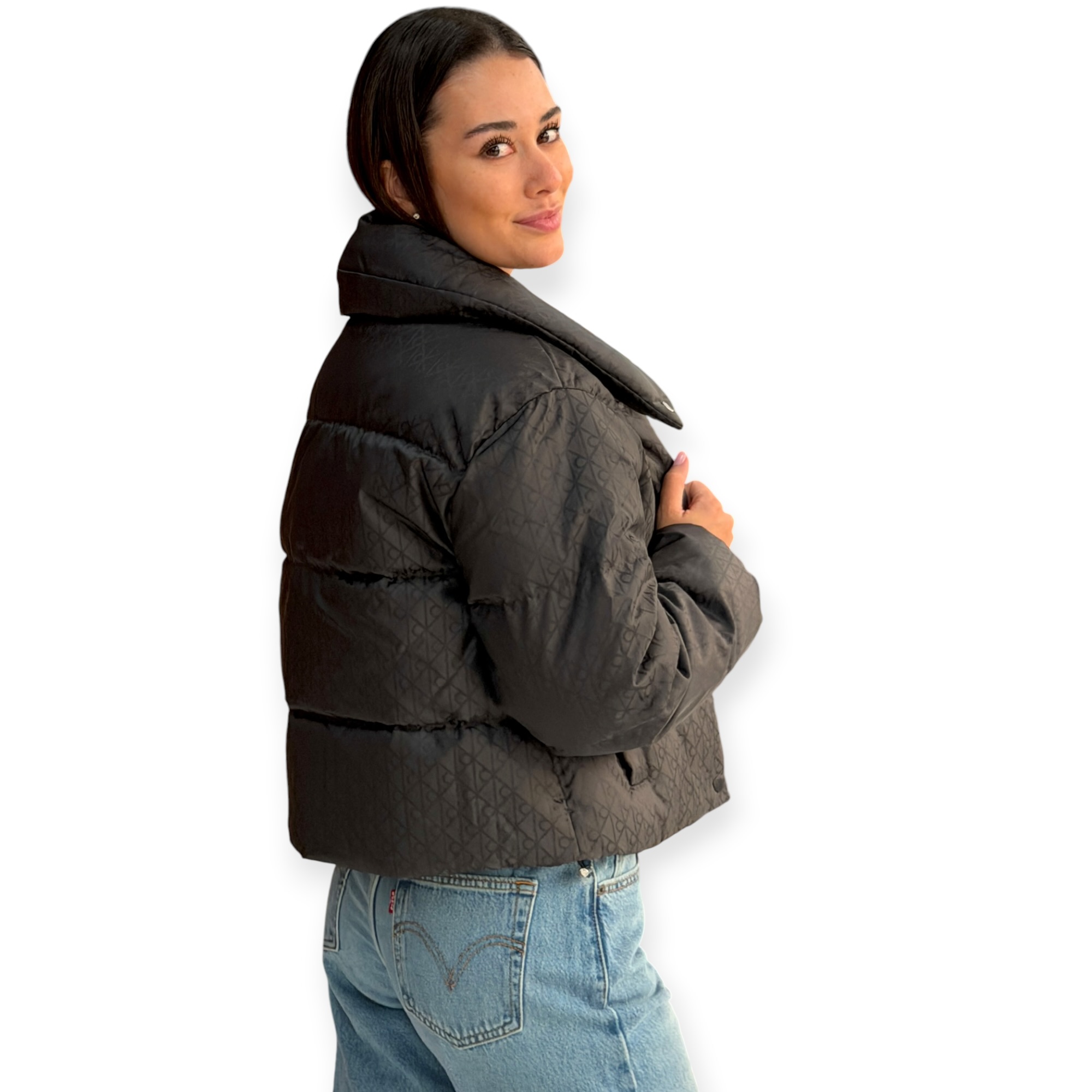 מעיל נשים שחור CALVIN KLEIN JACQUARD PUFFER מעיל נשים שחור CALVIN KLEIN JACQUARD PUFFER