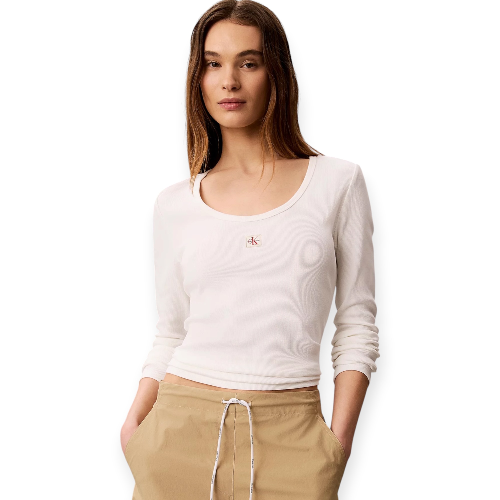 חולצה נשים CALVIN KLEIN WOVEN RIB TEE