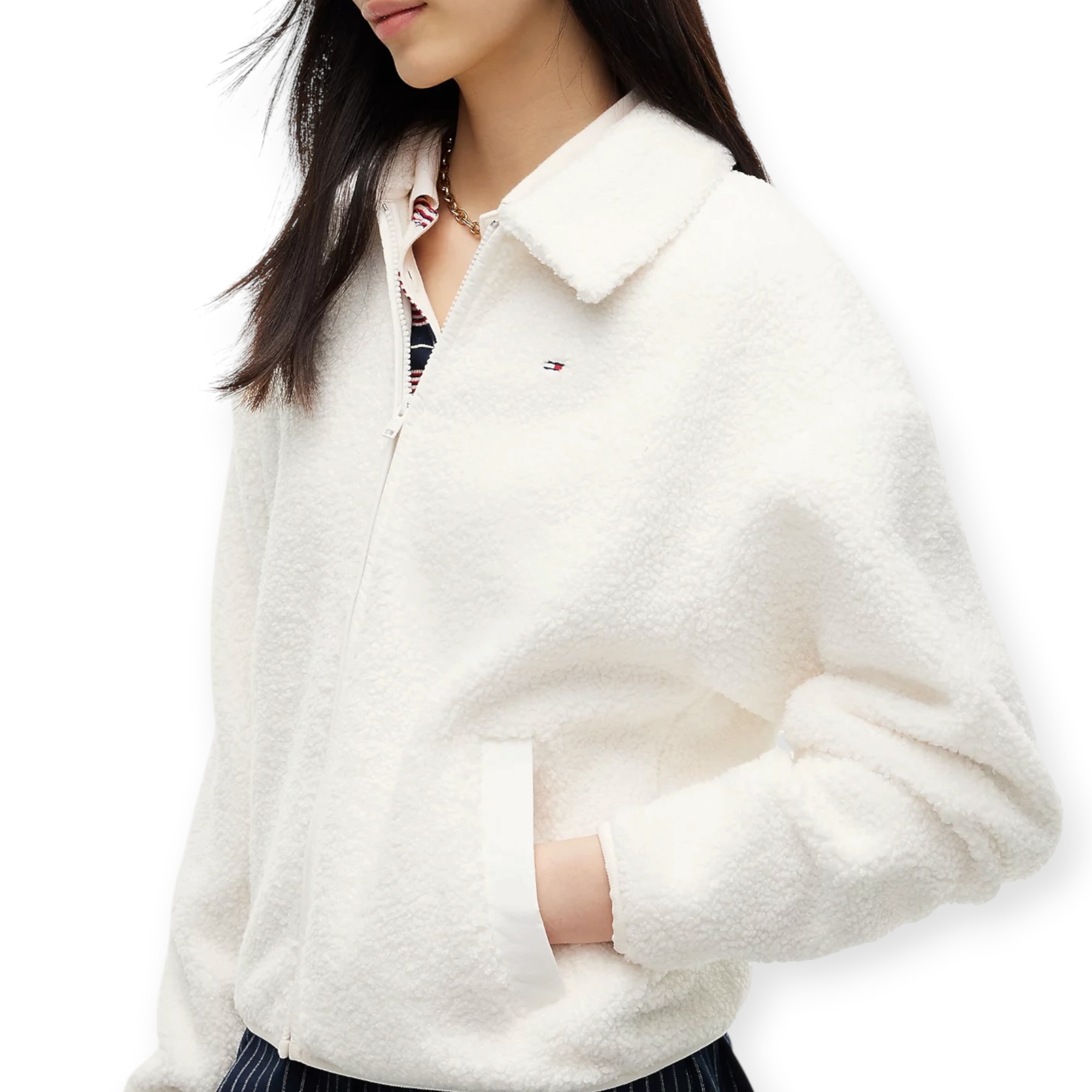 מעיל נשים TOMMY HILFIGER ZIP TEDDY JACKET