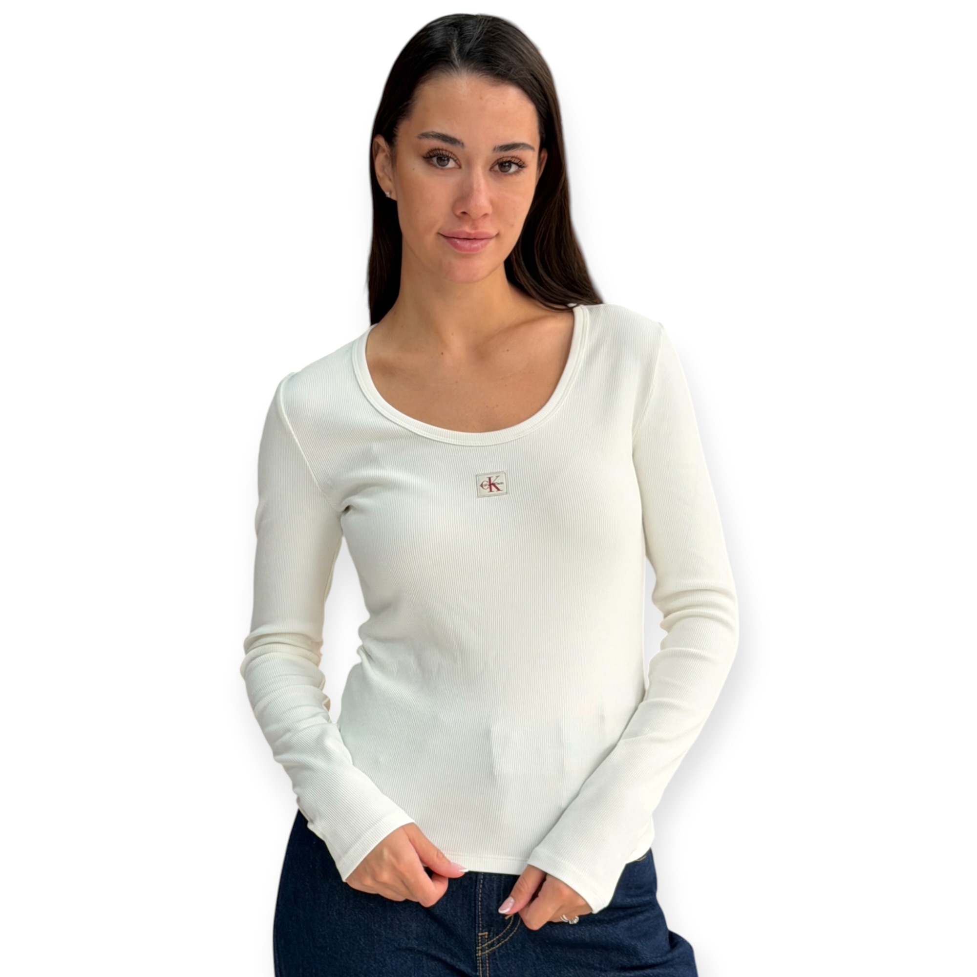 חולצה נשים CALVIN KLEIN WOVEN RIB TEE