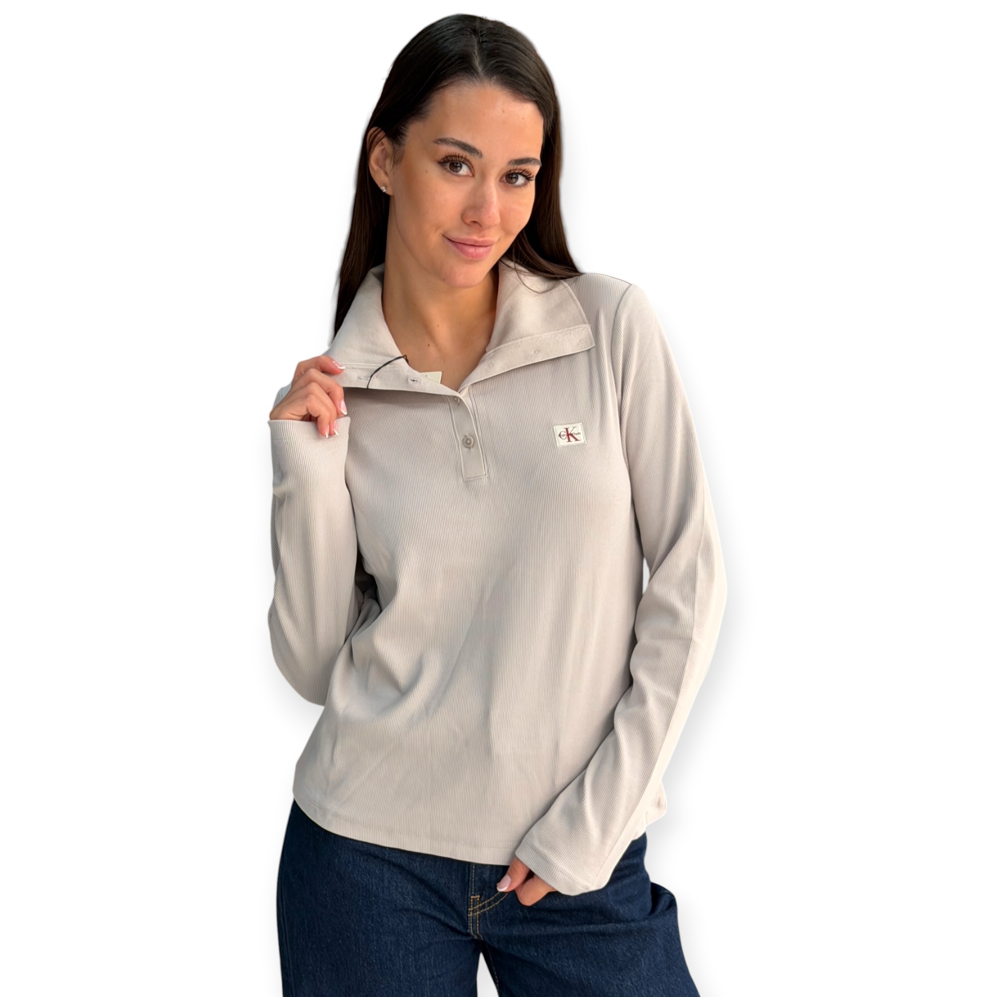 חולצה נשים CALVIN KLEIN HENLEY TEE