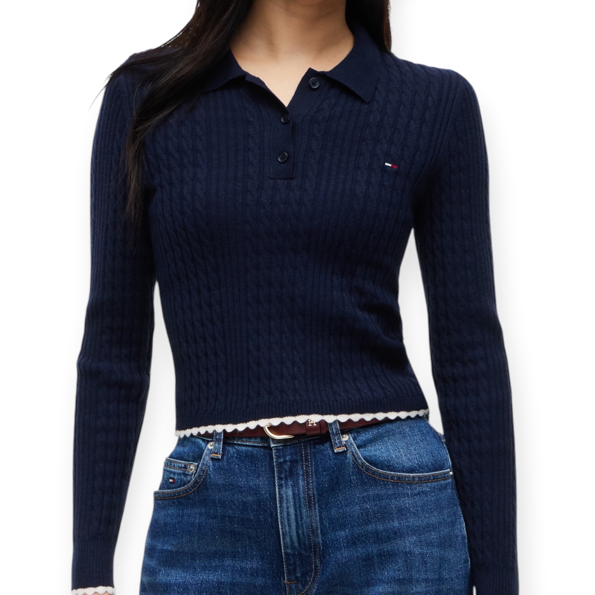 סריג נשים TOMMY HILFIGER CABLE POLO SWEATER