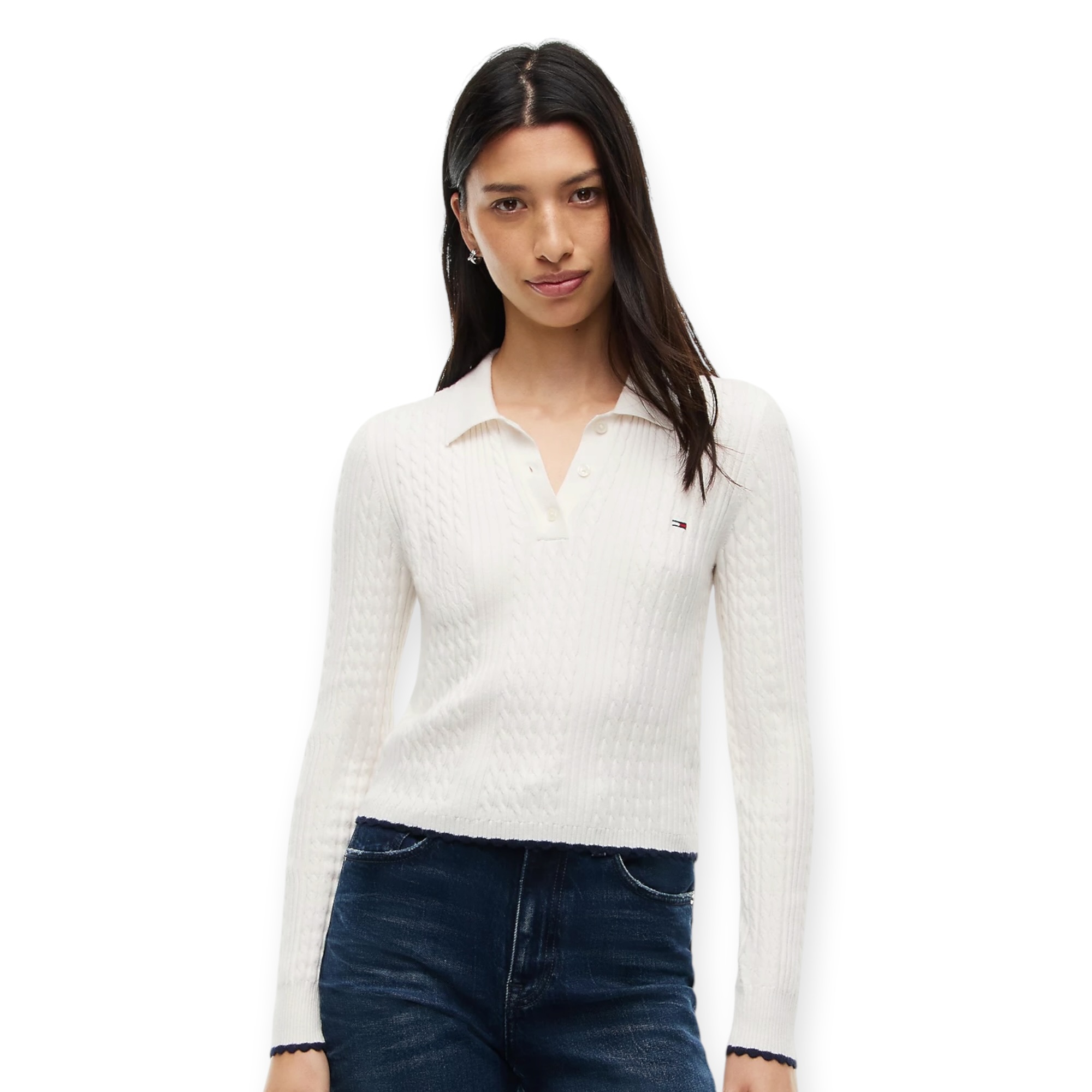 סריג נשים TOMMY HILFIGER CABLE POLO SWEATER