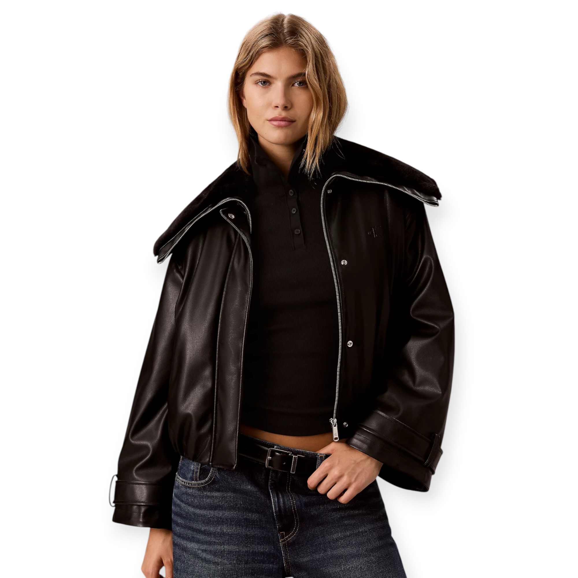 מעיל נשים CALVIN KLEIN LEATHER BOMBER