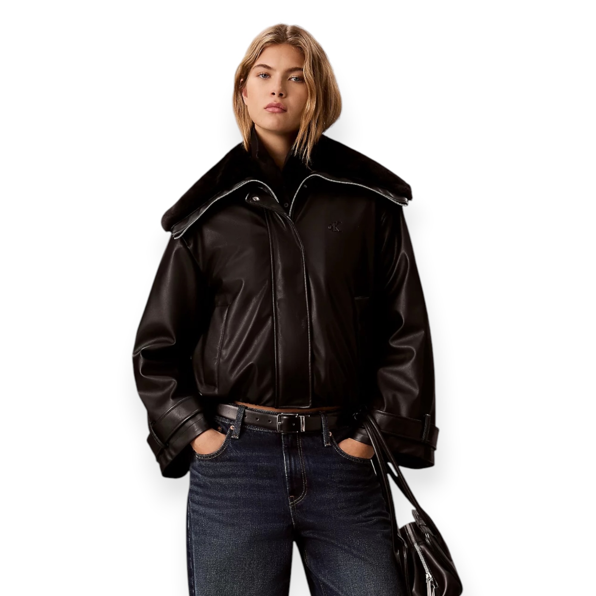 מעיל נשים CALVIN KLEIN LEATHER BOMBER